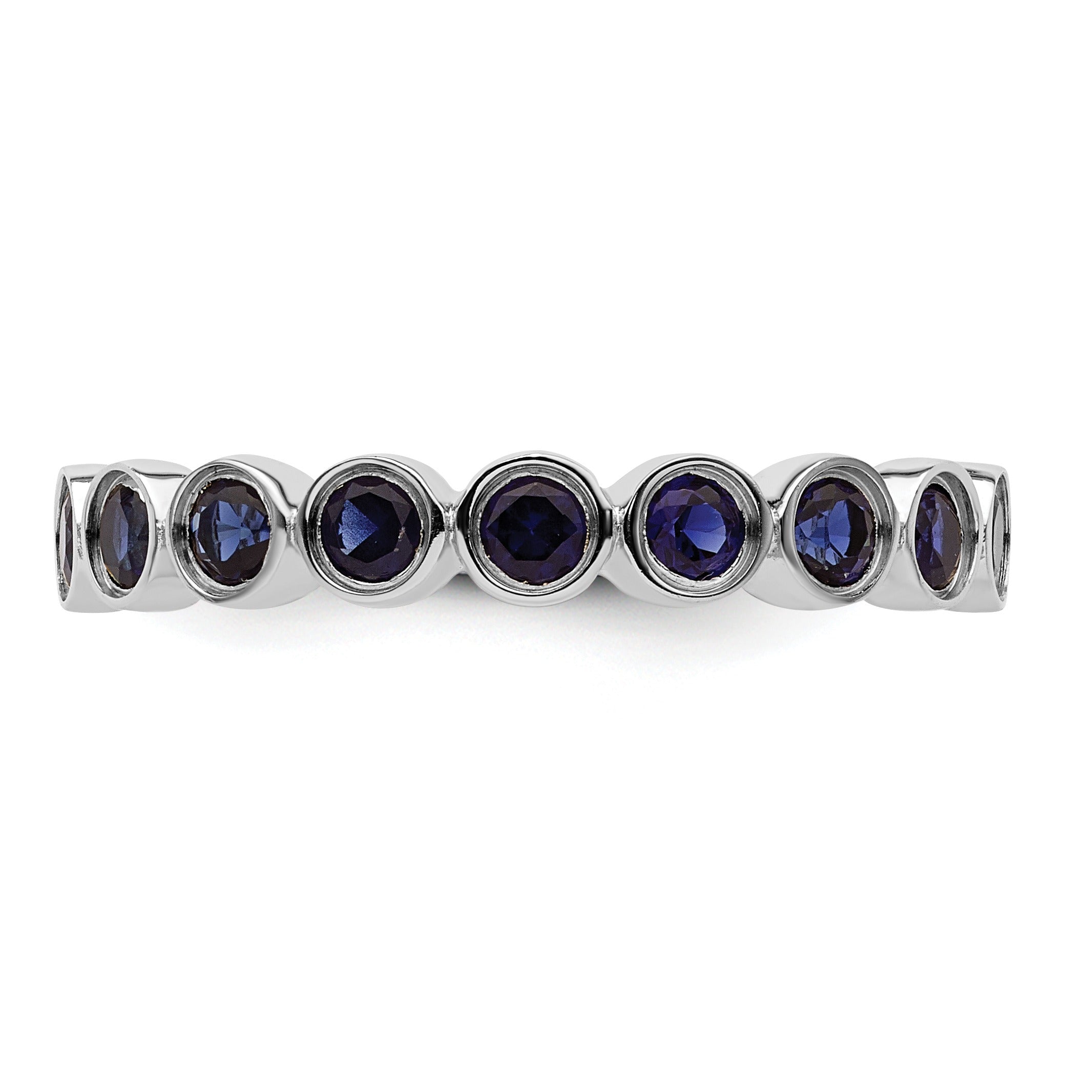 1.29 Ct Round Blue Created Sapphire Bezel Silver Eternity Stackable Ring