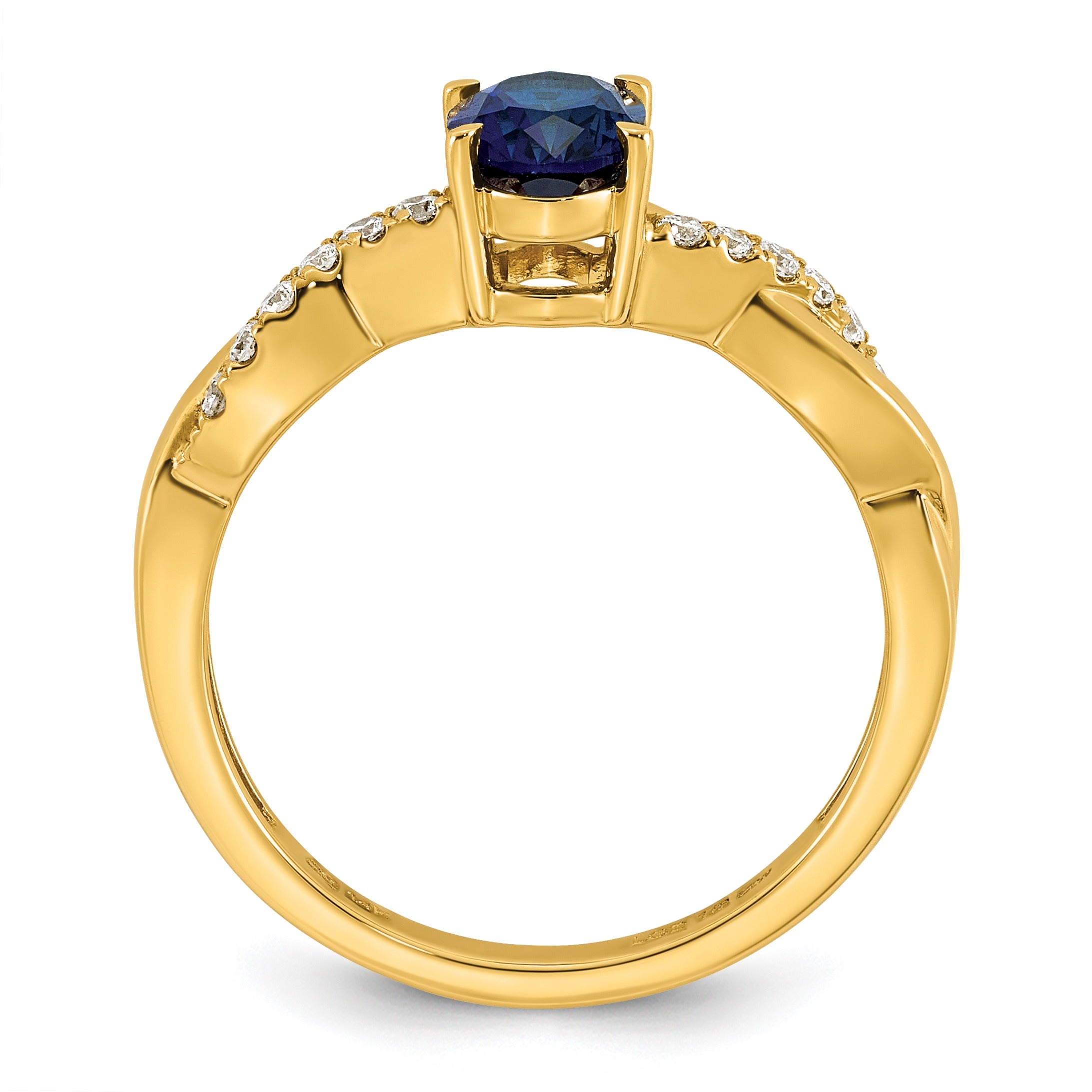 0.13 Ct Oval Blue Created Sapphire & Lab Grown Diamond Prong 14K Gold Bypass Ring