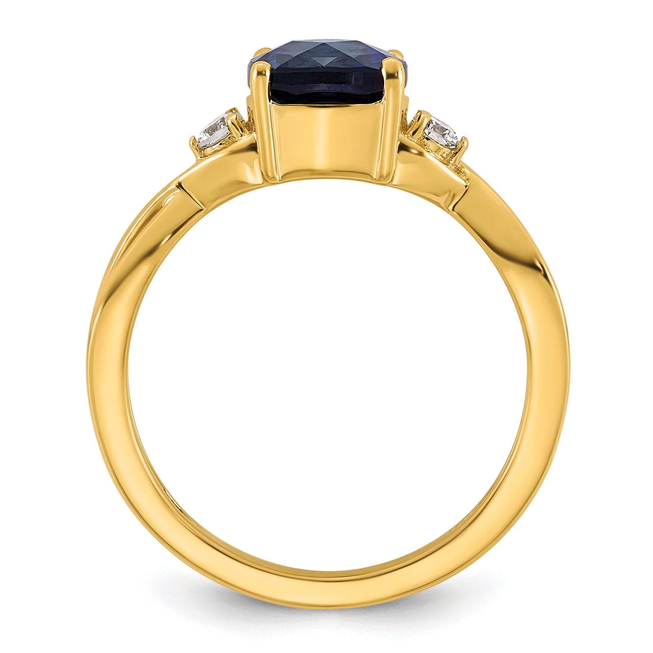 0.89 Ct Cushion Blue Created Sapphire & Lab Diamond Three Stone 14K Gold Bypass Ring