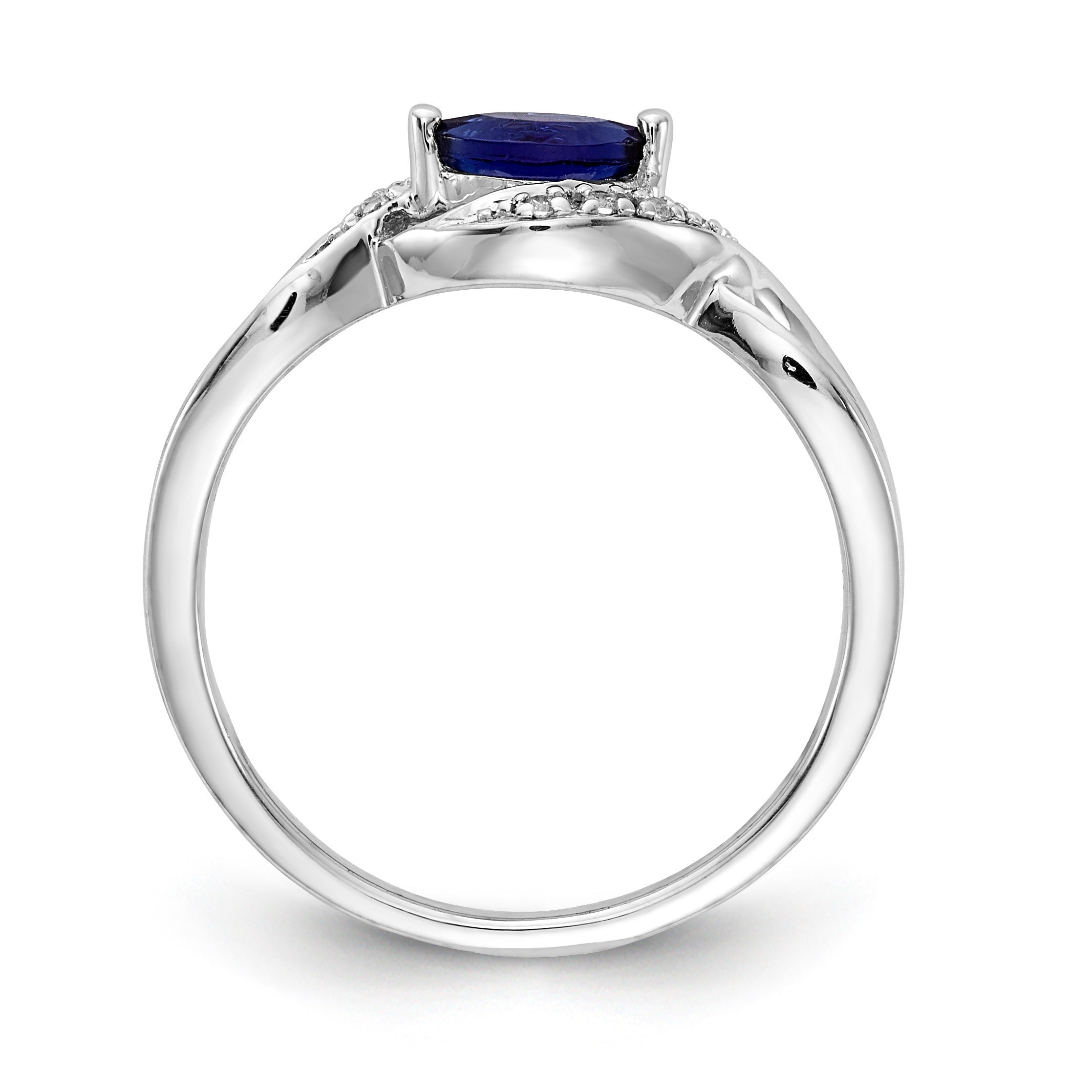 0.29 Ct. Blue Marquise Sapphire & Diamond Prong Pavé 14K White Gold East-West Bypass Ring