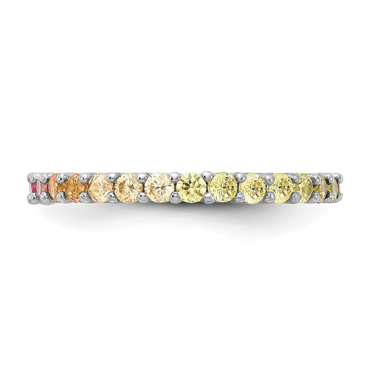 Multicolor Round CZ Channel Set Rhodium Over Sterling Silver Eternity Band Ring