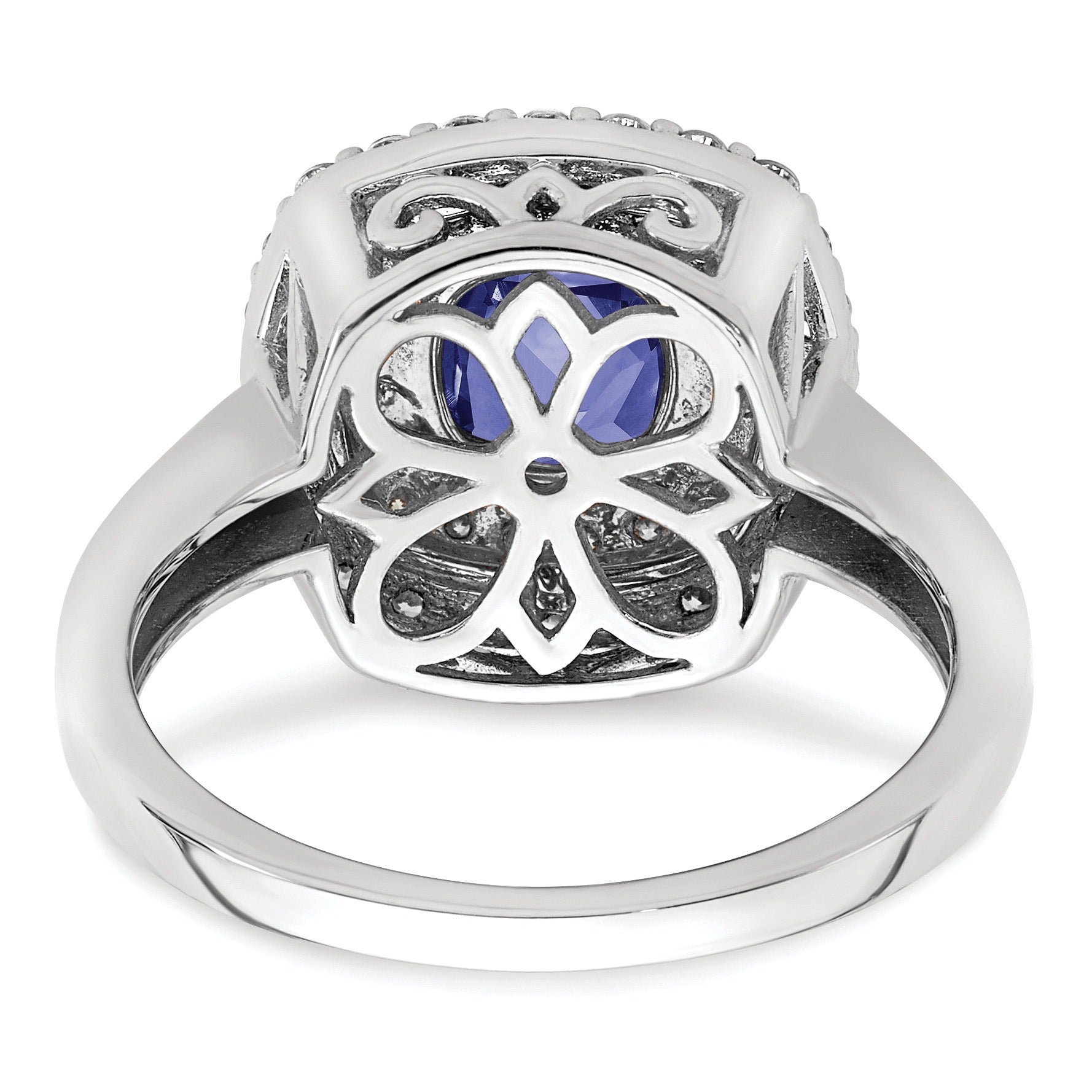 2.31 Ct Cushion Blue Created Sapphire & Lab Diamond Prong 14K White Gold Double Halo Ring