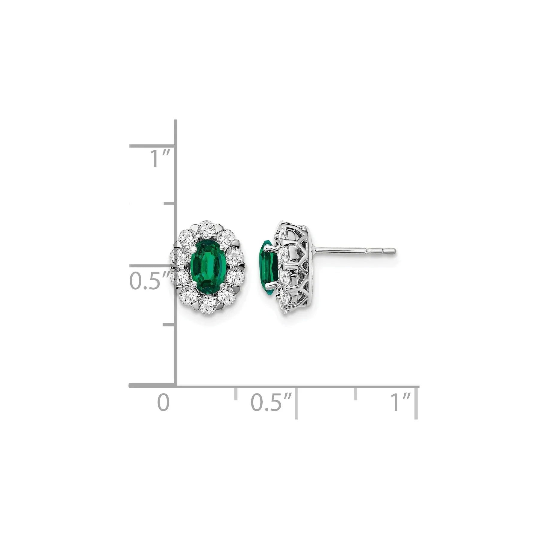 14k Gold Lab Grown Diamond Oval Emerald Halo Studs Earrings - Fine Color Jewels
