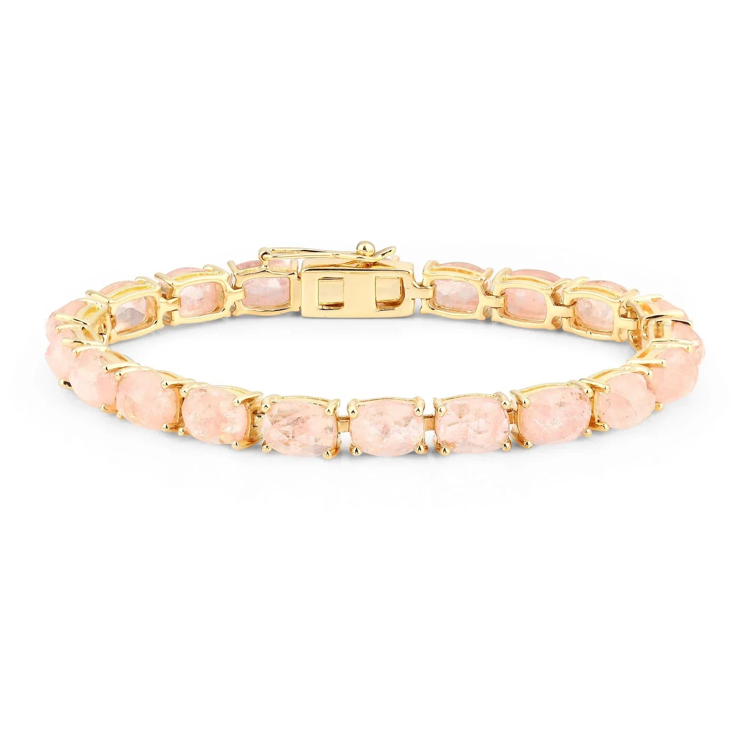 Genuine Pink Morganite Silver Tennis Bracelet