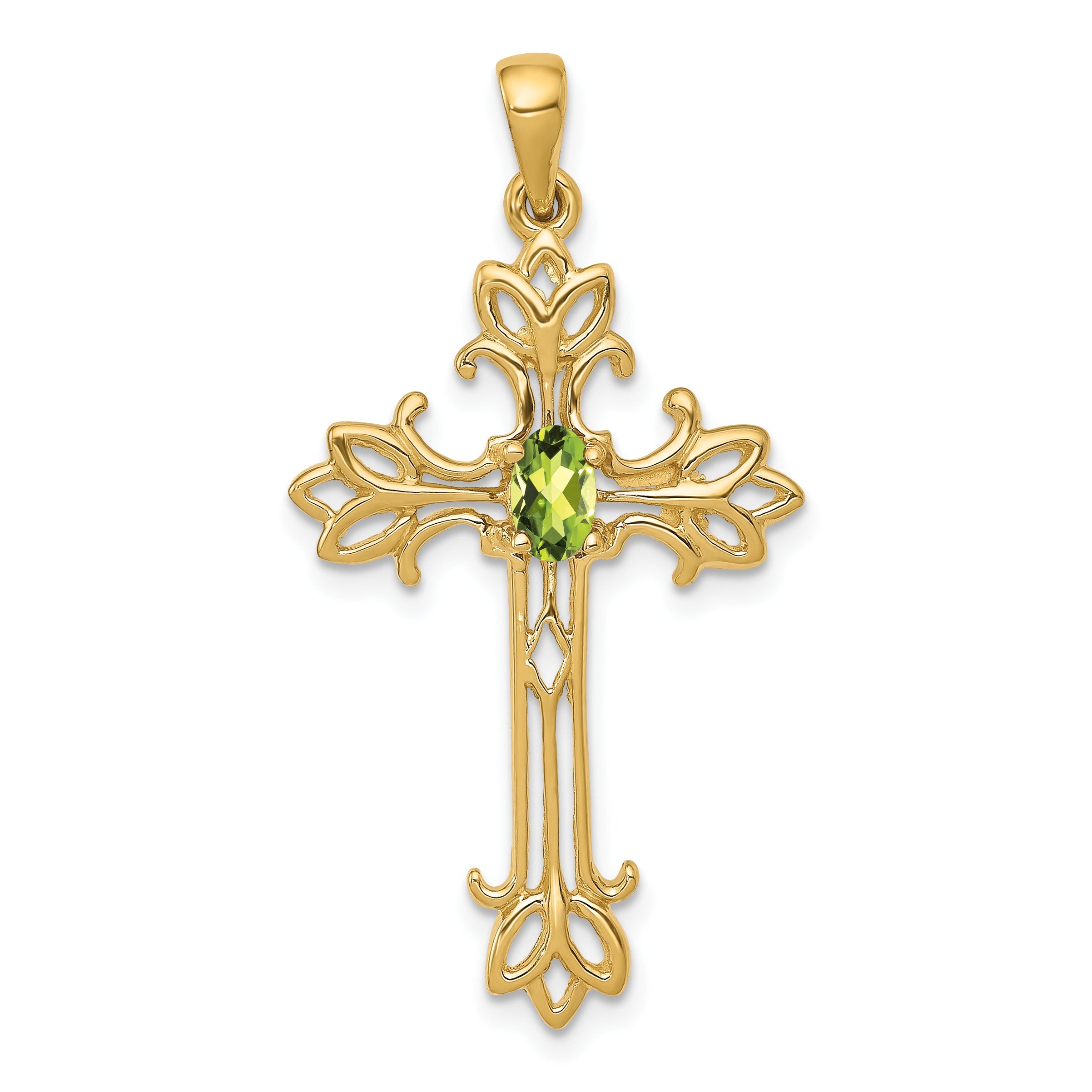 10K Yellow Gold Oval Natural Peridot cross pendant Cross Pendant