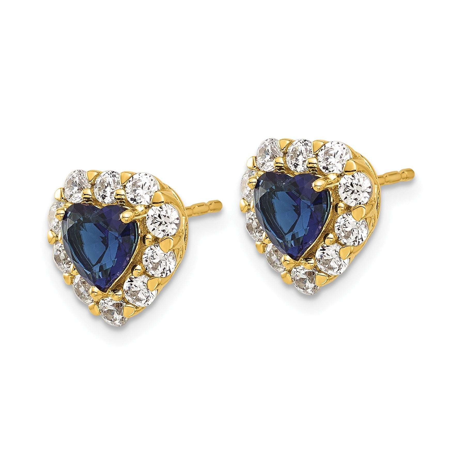 14K Yellow Gold Lab Grown Diamond & Sapphire Halo Heart Stud Earrings 1.33 Ct