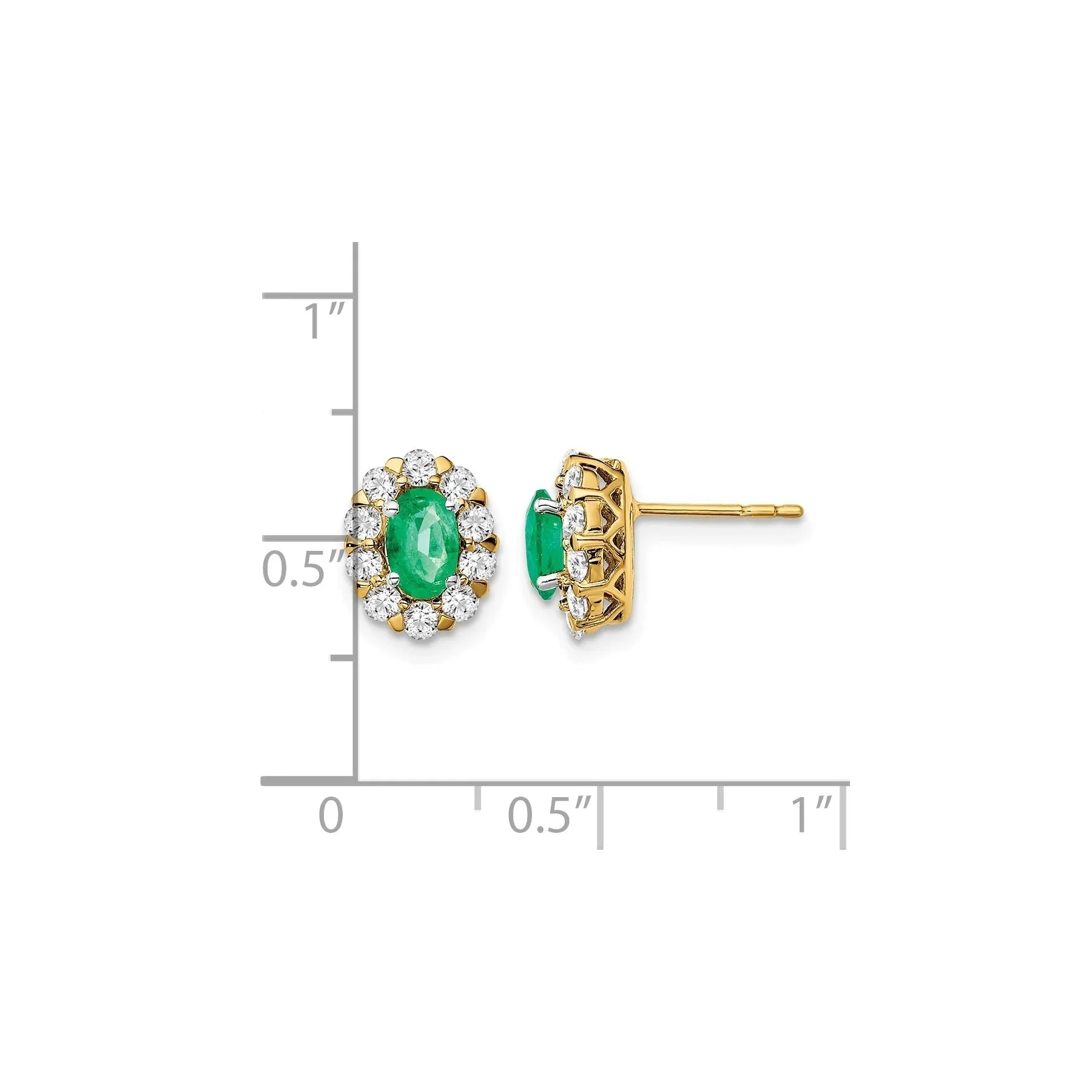 14k Gold Lab Grown Diamond Oval Emerald Halo Studs Earrings - Fine Color Jewels