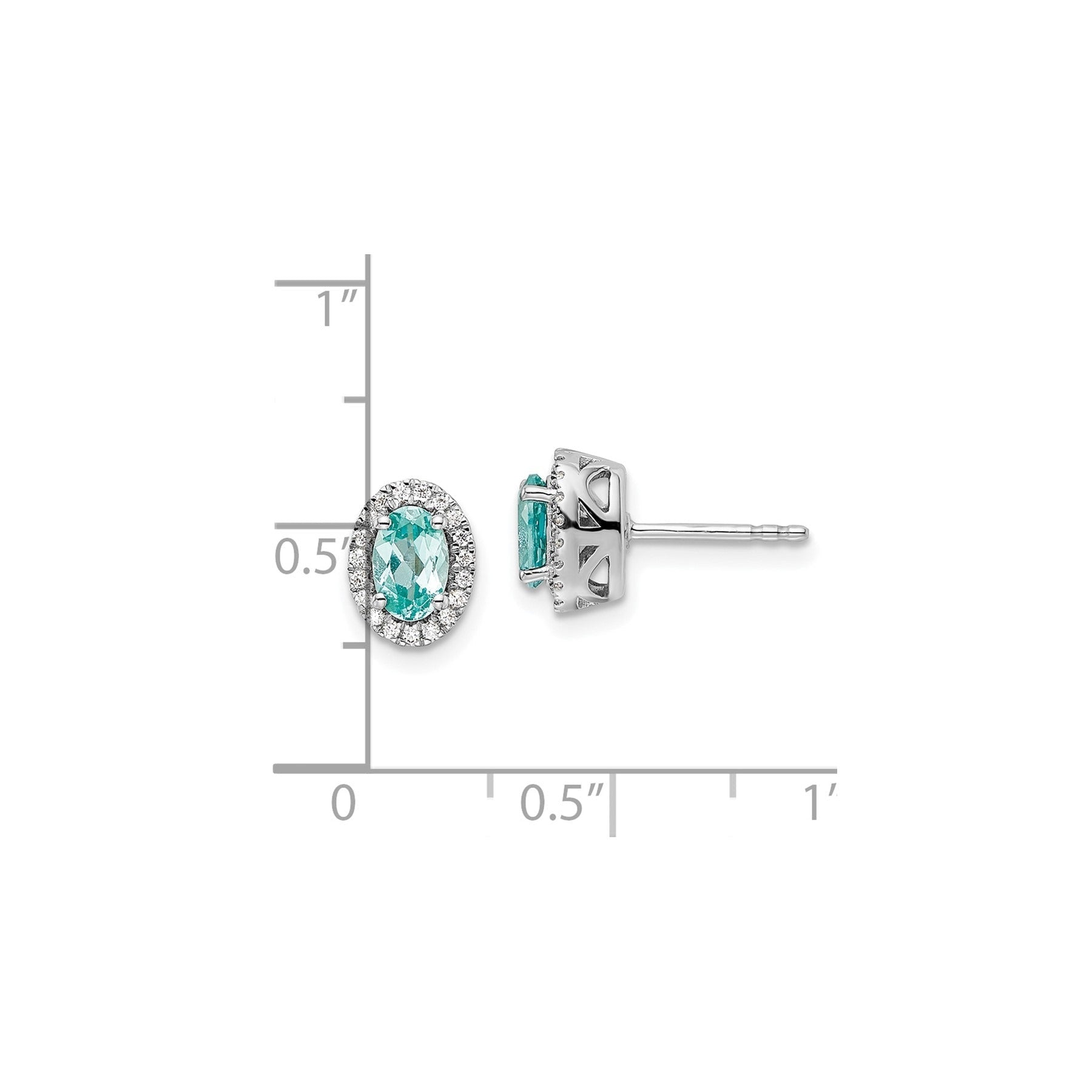 14K White Gold Lab Grown Diamond and Oval Paraiba Stud Earrings 0.152 Ct