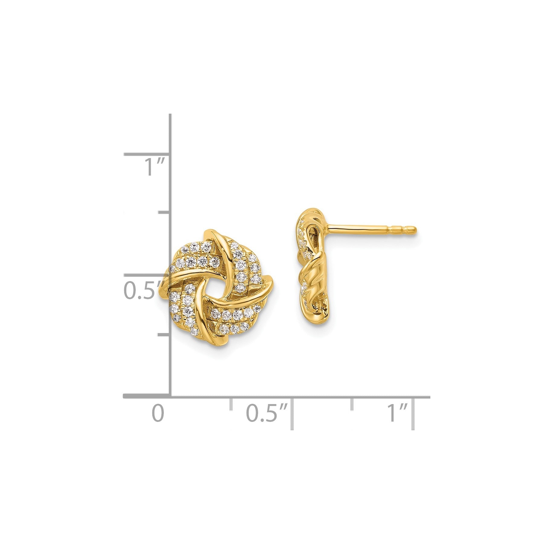 14K Yellow Gold Lab Grown Diamond Love Knot Post Stud Earrings 0.33 Ct