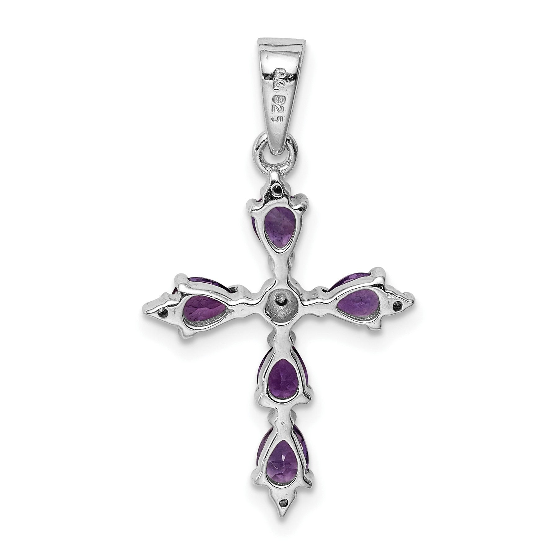 Silver Natural Amethyst and Diamond Cross Pendant