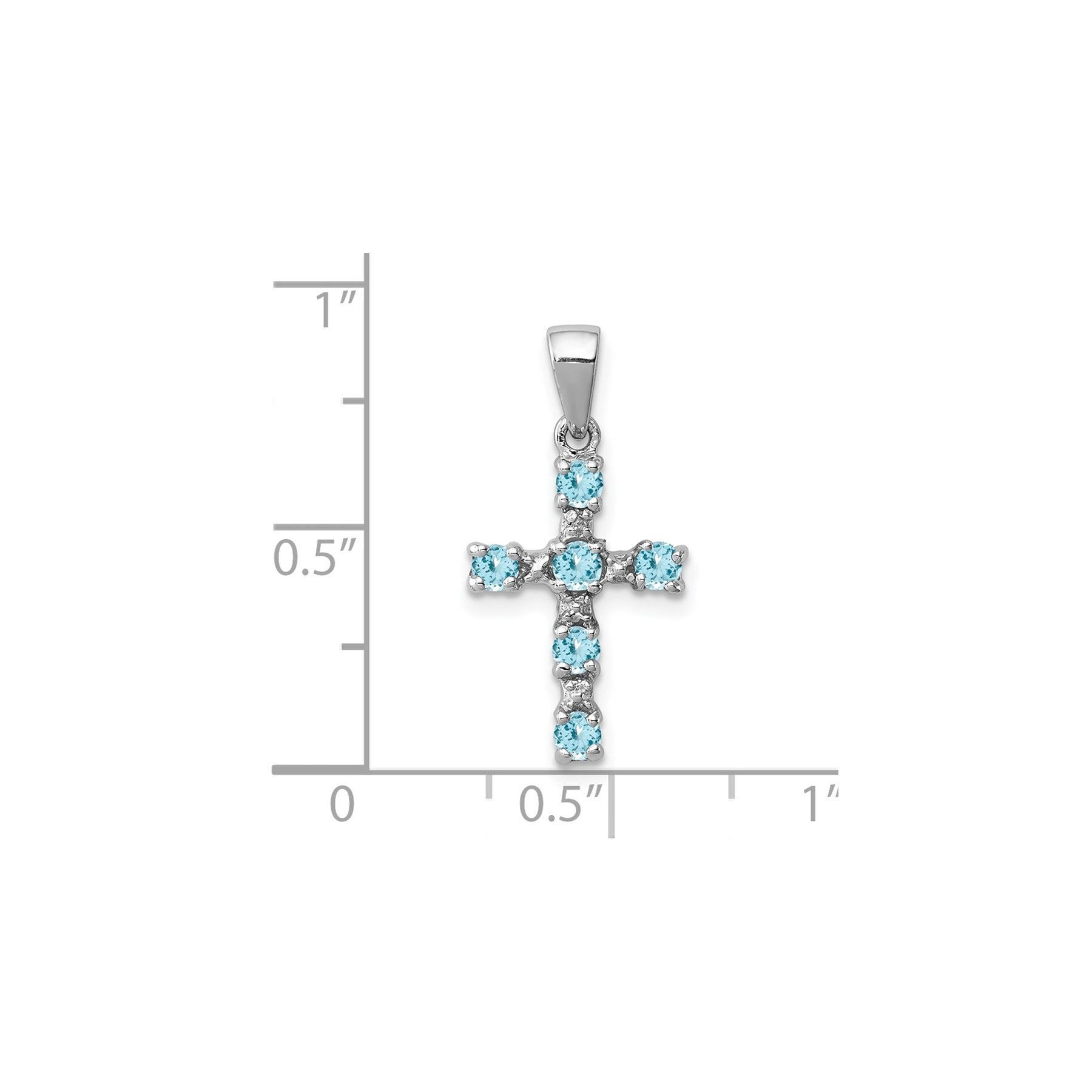 Sterling Silver Natural Blue Sky Blue Topaz and Diamond Cross Pendant