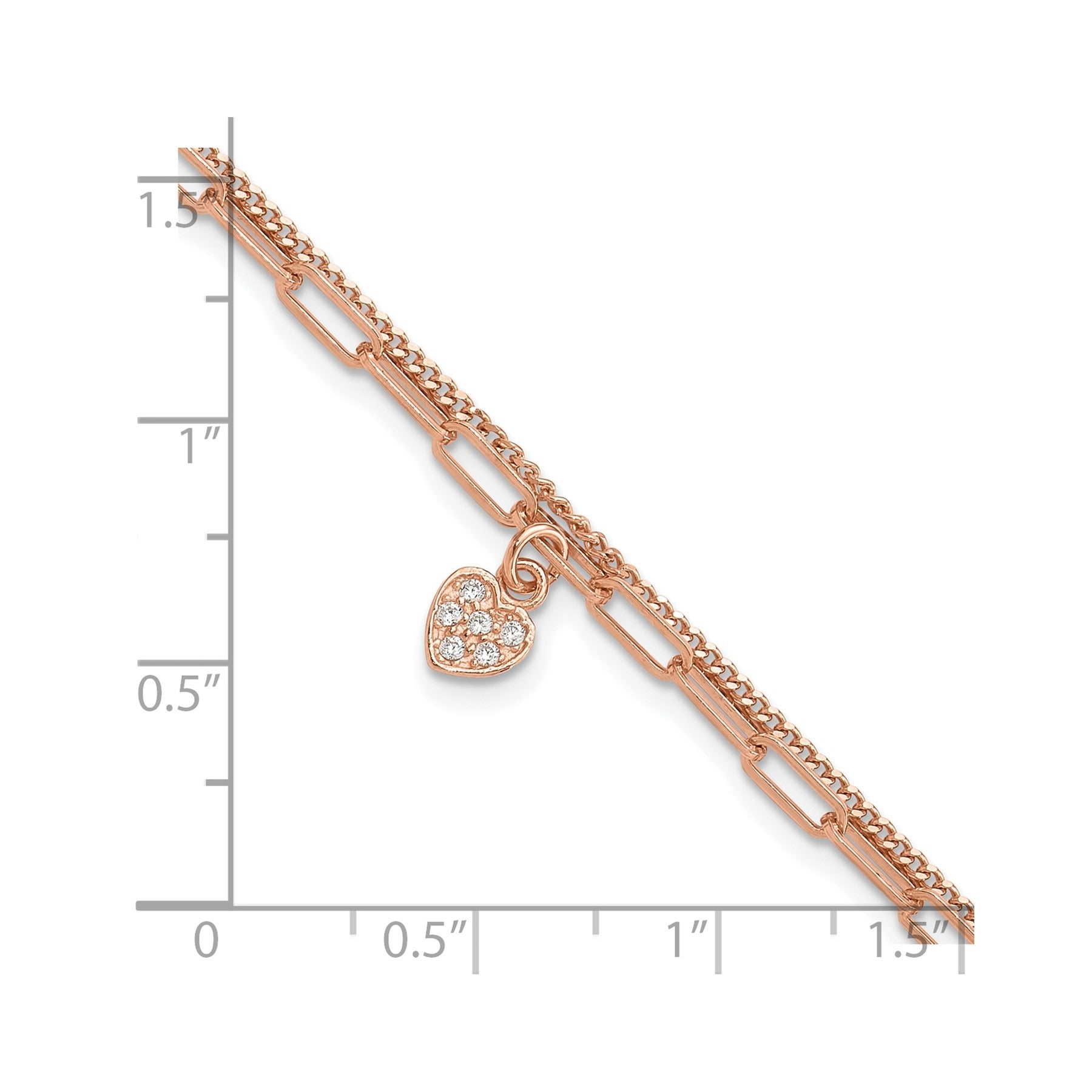 Cubic Zirconia Rose Gold Over Silver Heart Unisex Link Bracelet