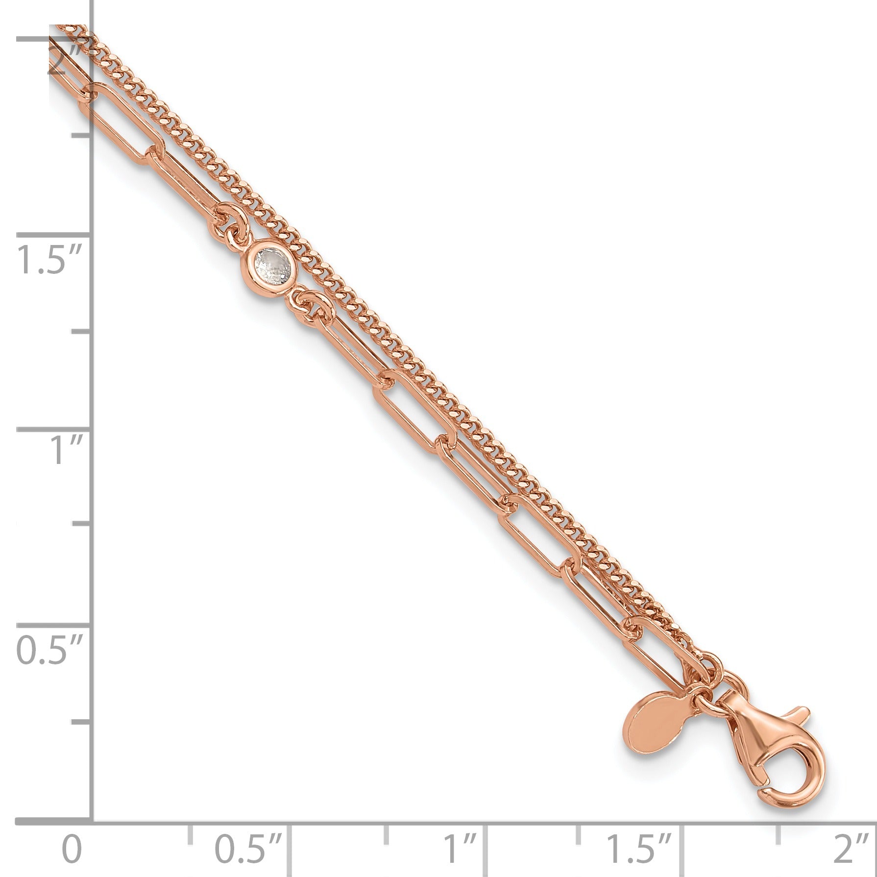 Cubic Zirconia Silver Rose Gold-plated 2 Strand Link Bracelet