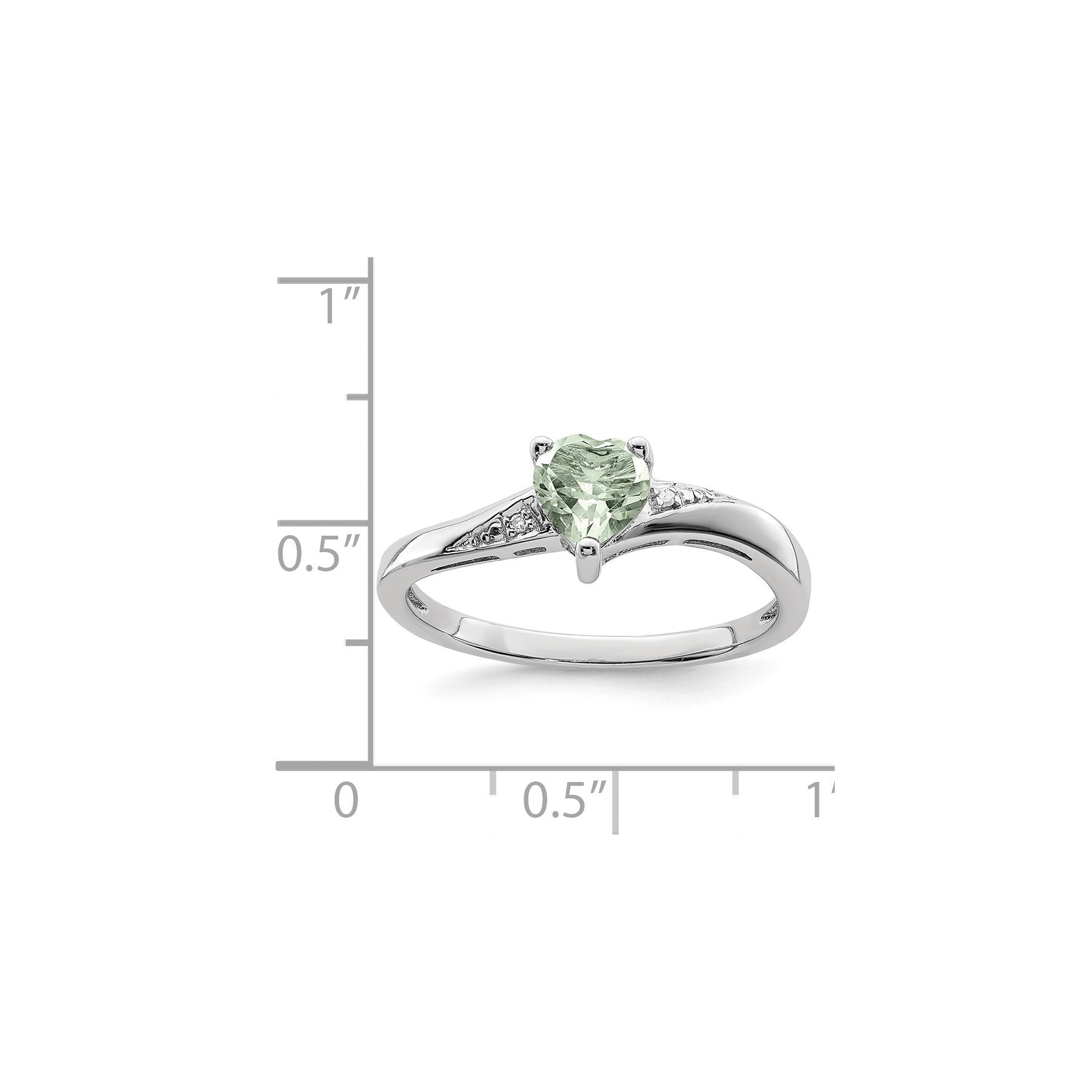 Silver Green Prasiolite Diamond Heart Ring