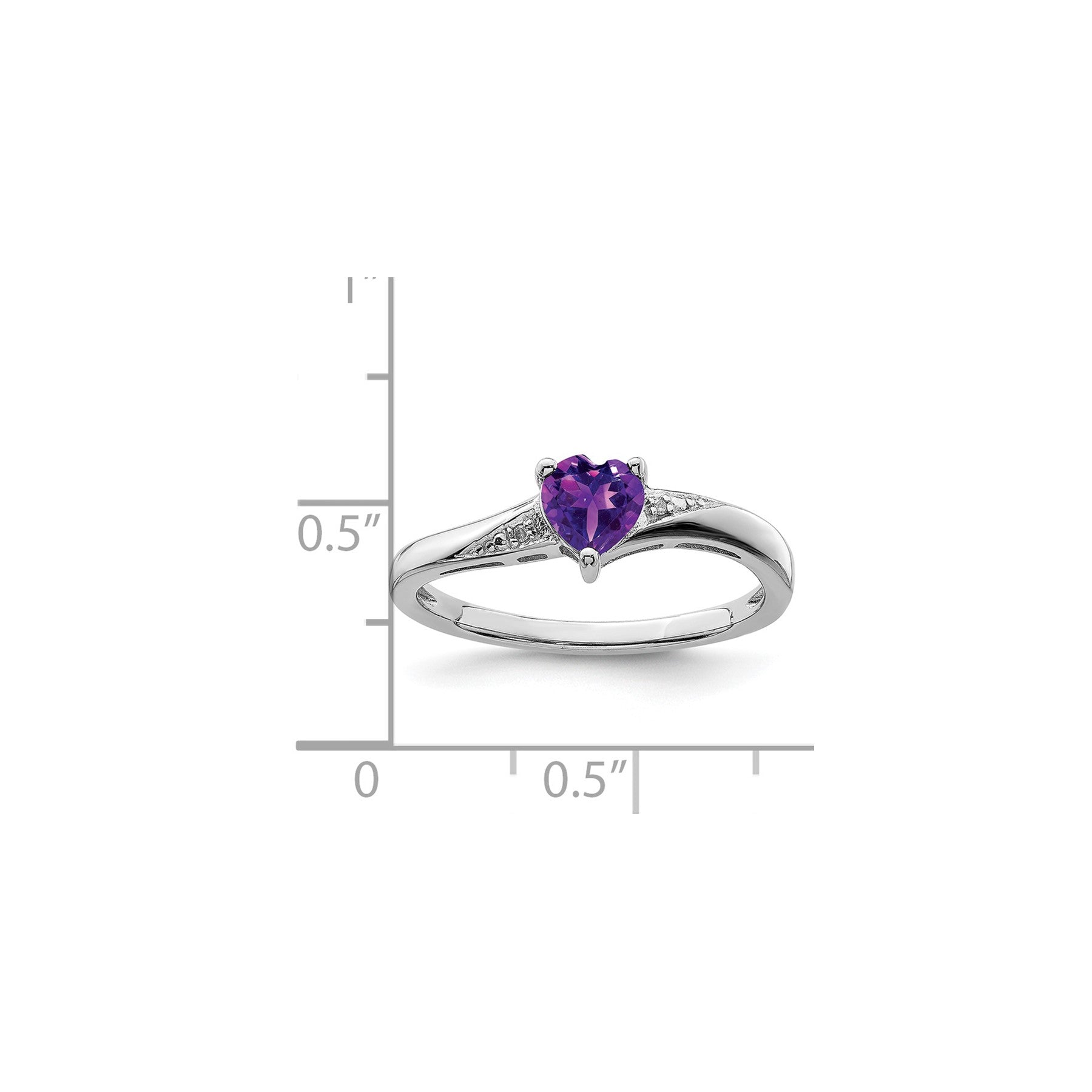 Silver Amethyst and Diamond Heart Ring