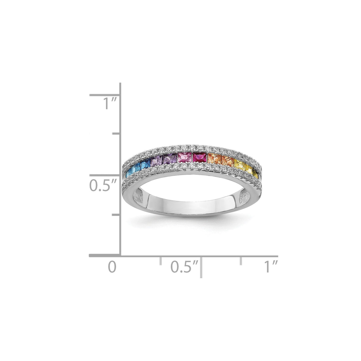 Princess Multicolor CZ Channel Set Rhodium Over 925 Sterling Silver Band Ring