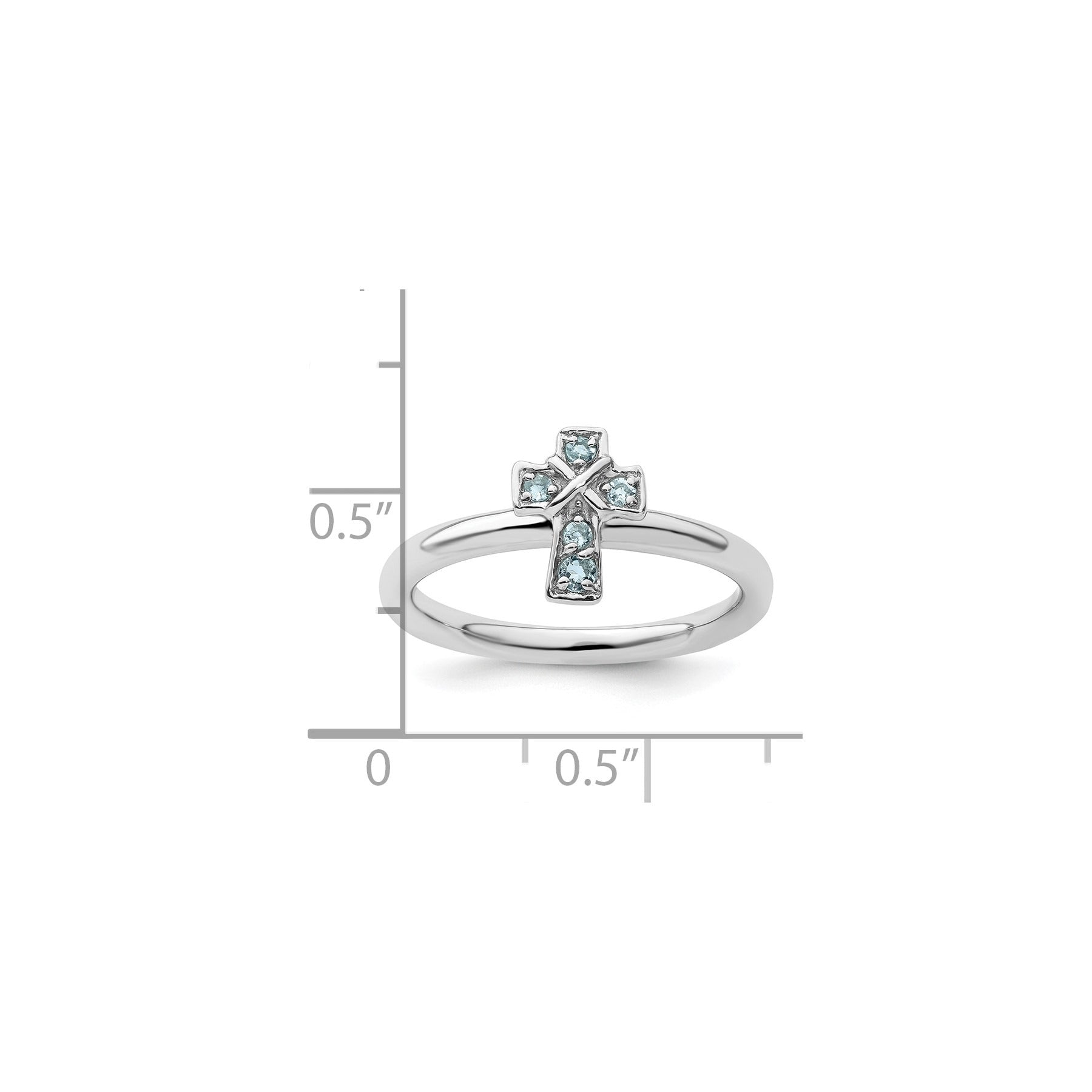 Natural Aquamarine Silver Stackable Cross Ring