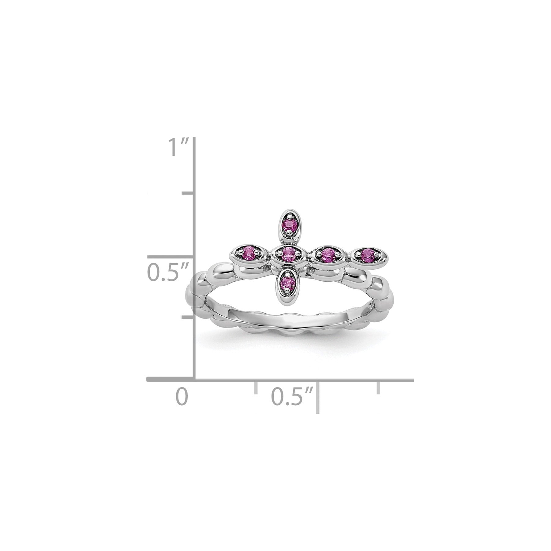 Silver Stackable Created Ruby Cross Ring