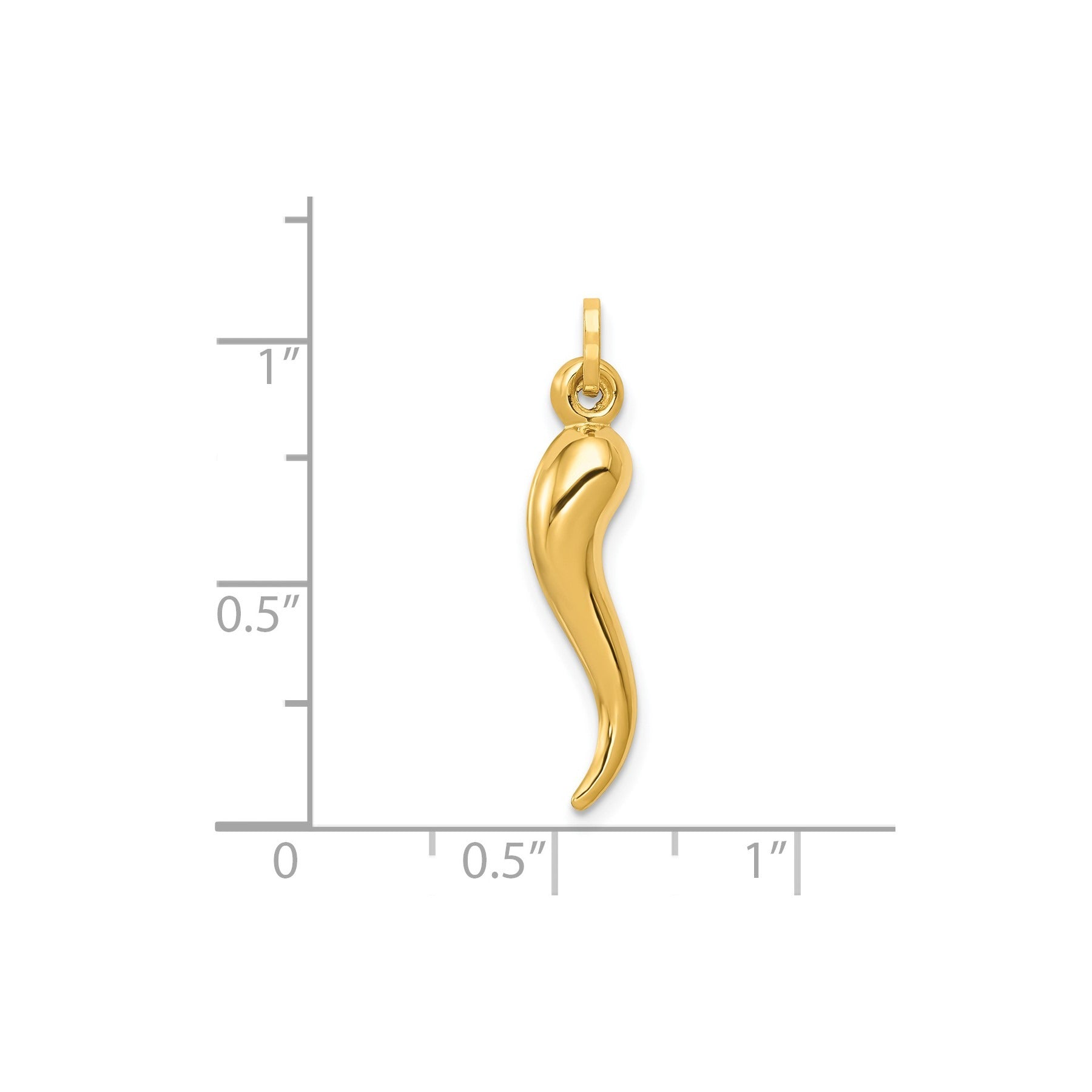14k Yellow Gold Hollow 3-D Italian Horn Charm Pendant
