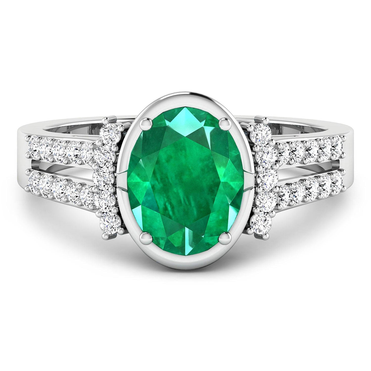 Zambian Emerald Diamond Oval Ring 14K Gold