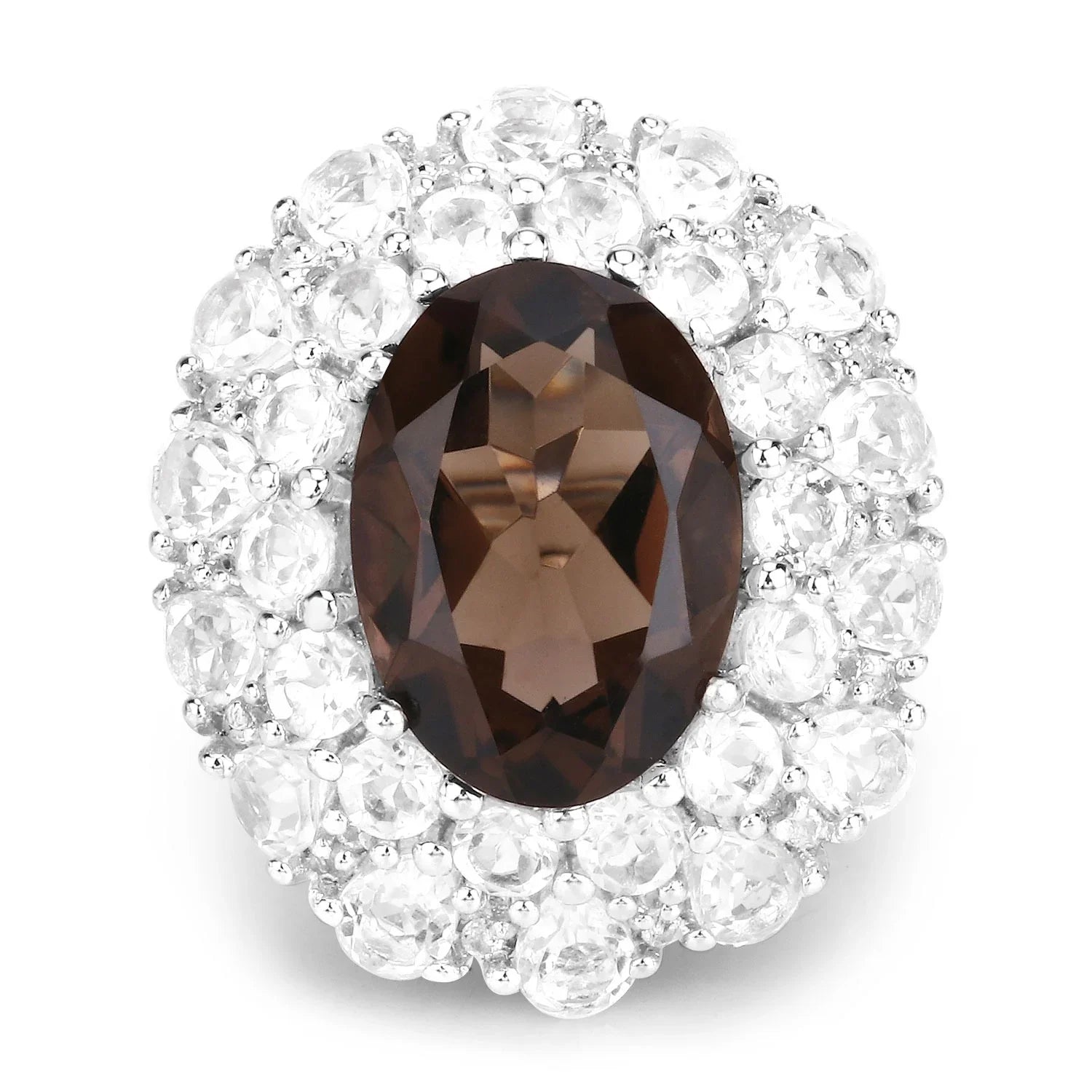 Sterling Silver Smokey Quartz Double Halo Ring