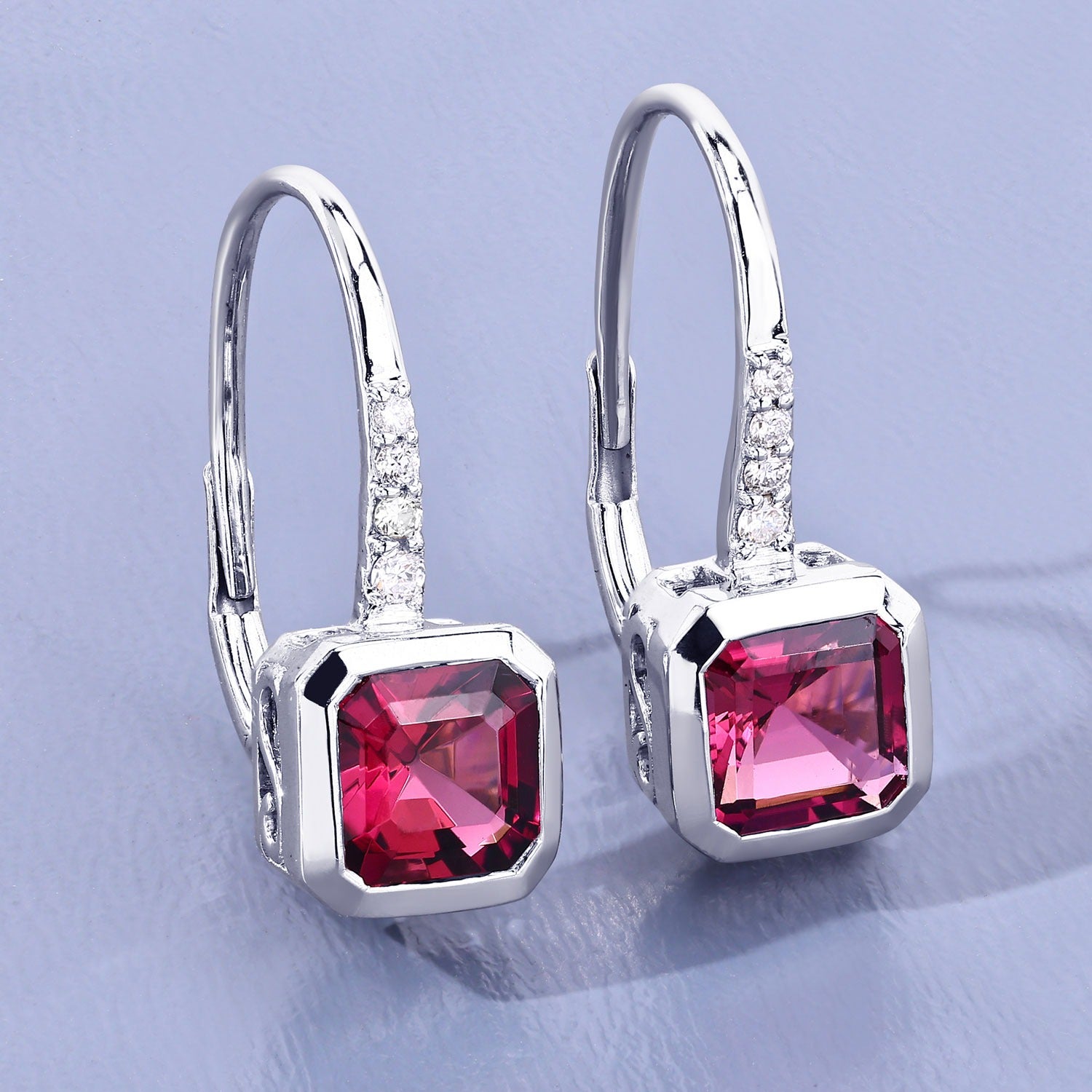 Red Rubellite and White Diamond 14K Gold Earrings