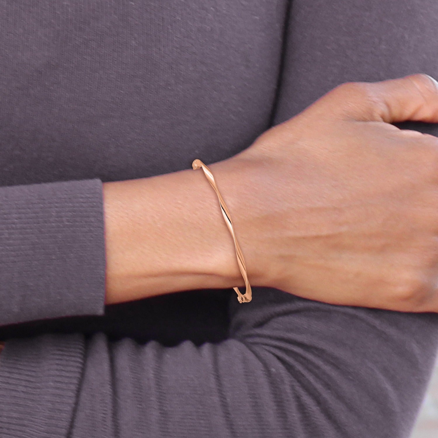 Rose Gold Twisted Hinged Bangle Bracelet