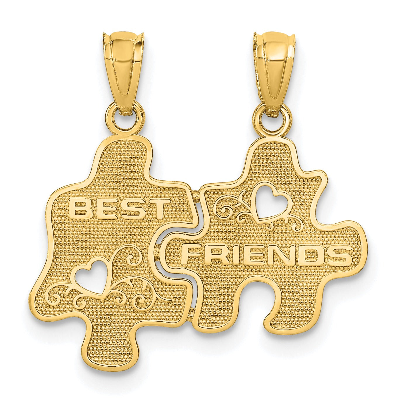 Gold best friends puzzle piece pendant necklace, fine jewelry from Fine Color Jewels USA