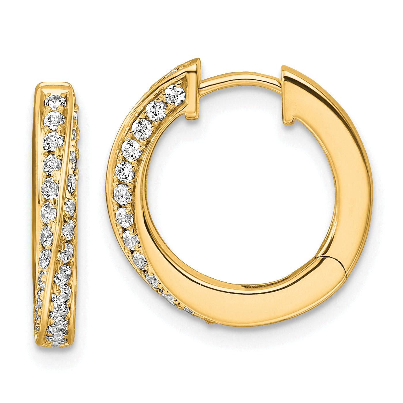 14k Gold Lab Diamond Twisted Hinged Hoop Earrings