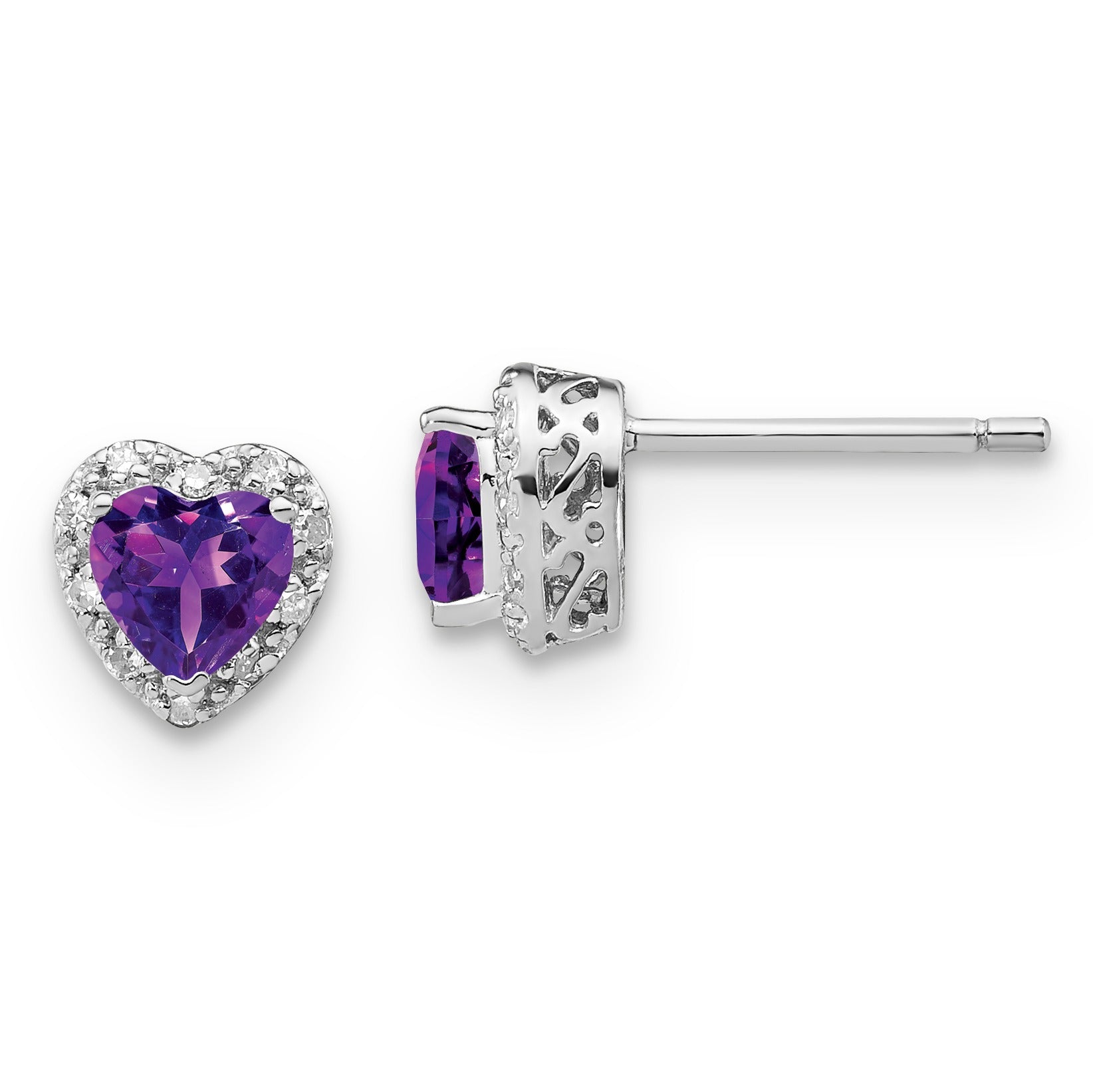 0.80 Ct Heart Purple Amethyst & Diamond Prong Silver Halo Post Button Earrings
