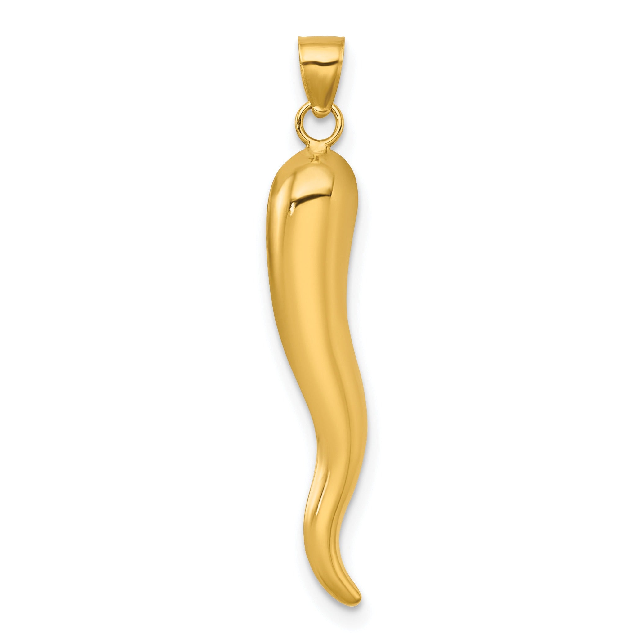 14k Yellow Gold Hollow 3-D Italian Horn Pendant