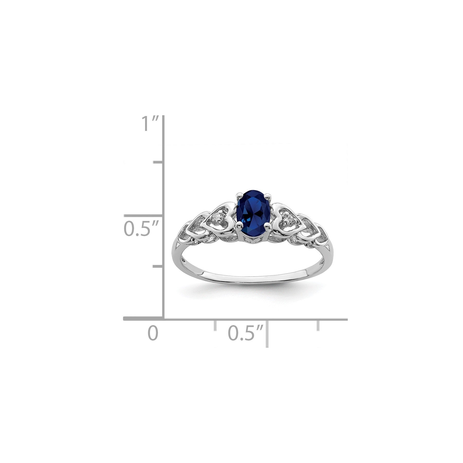 0.60 Ct Oval Blue Created Sapphire & Diamond Prong Rhodium-Plated Silver Heart Band Ring