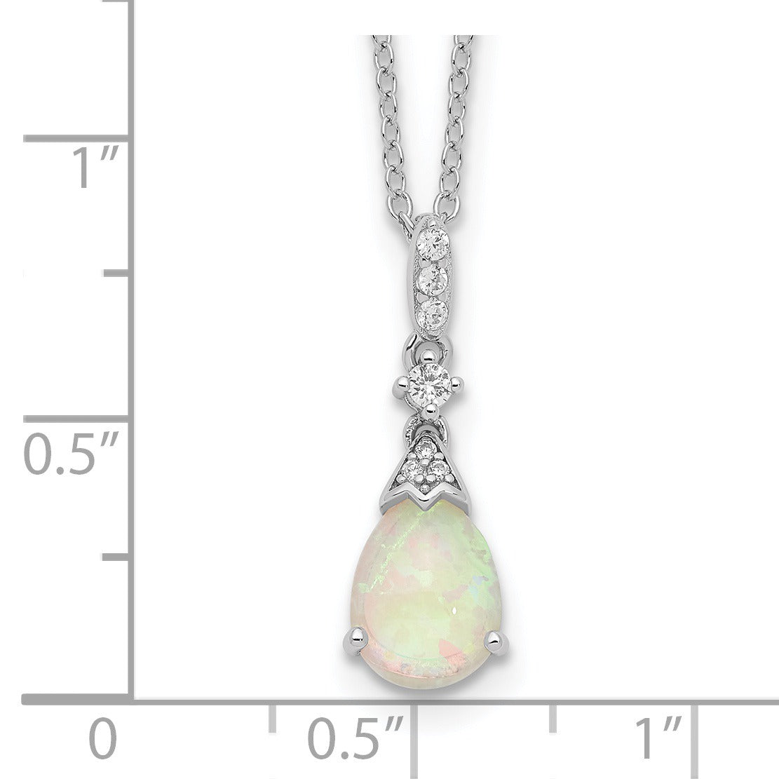 Lab Created Opal Teardrop 18 Inch Necklace Silver