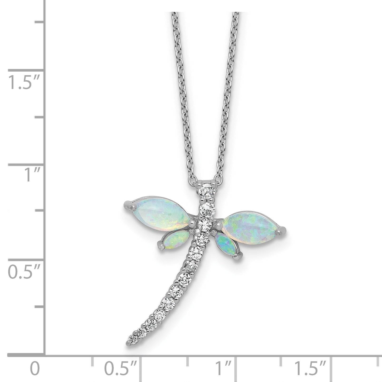 Lab Created Opal and CZ Dragonfly Necklace Sterling Silver
