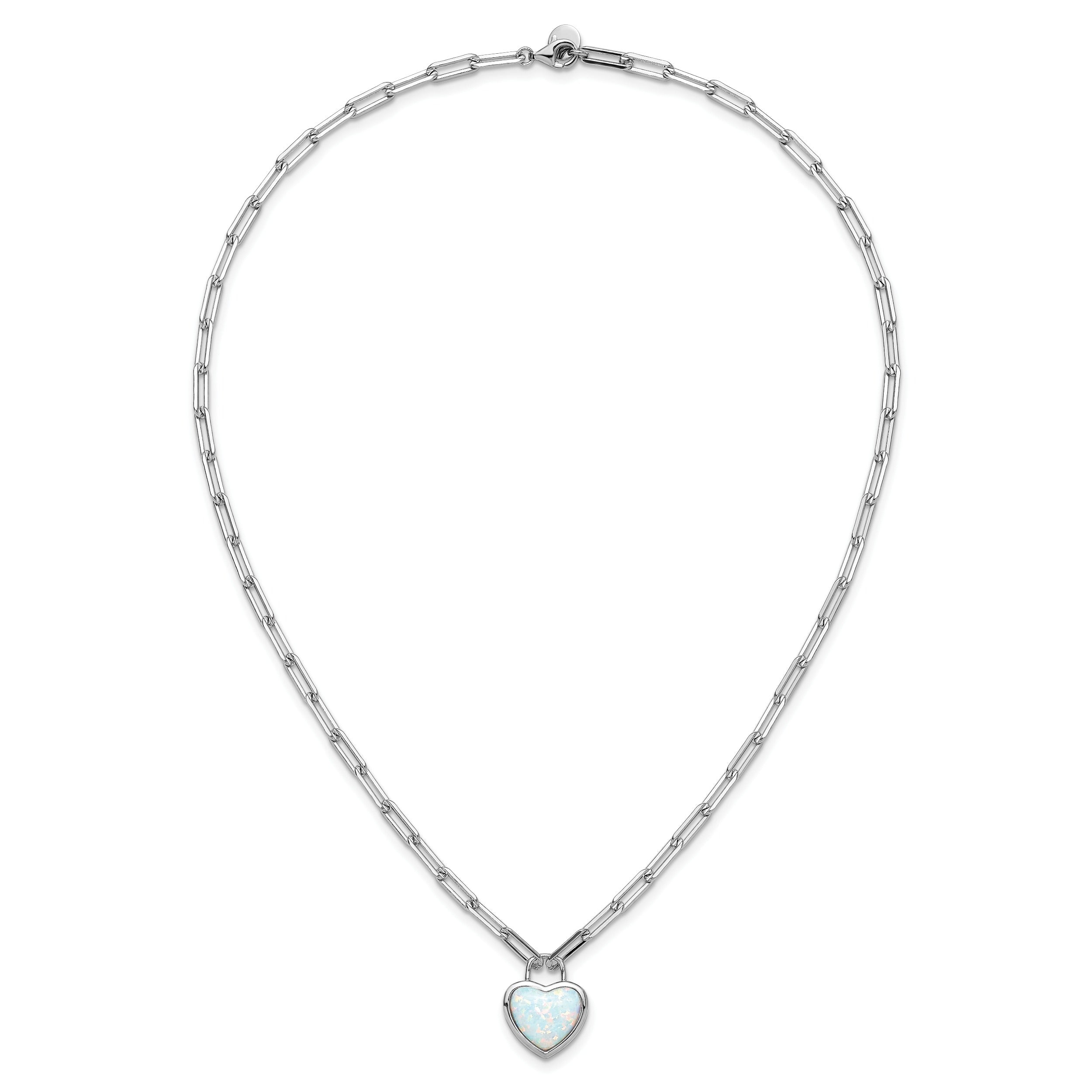 Sterling silver necklace with a heart-shaped opal gemstone pendant, Fine Color Jewels