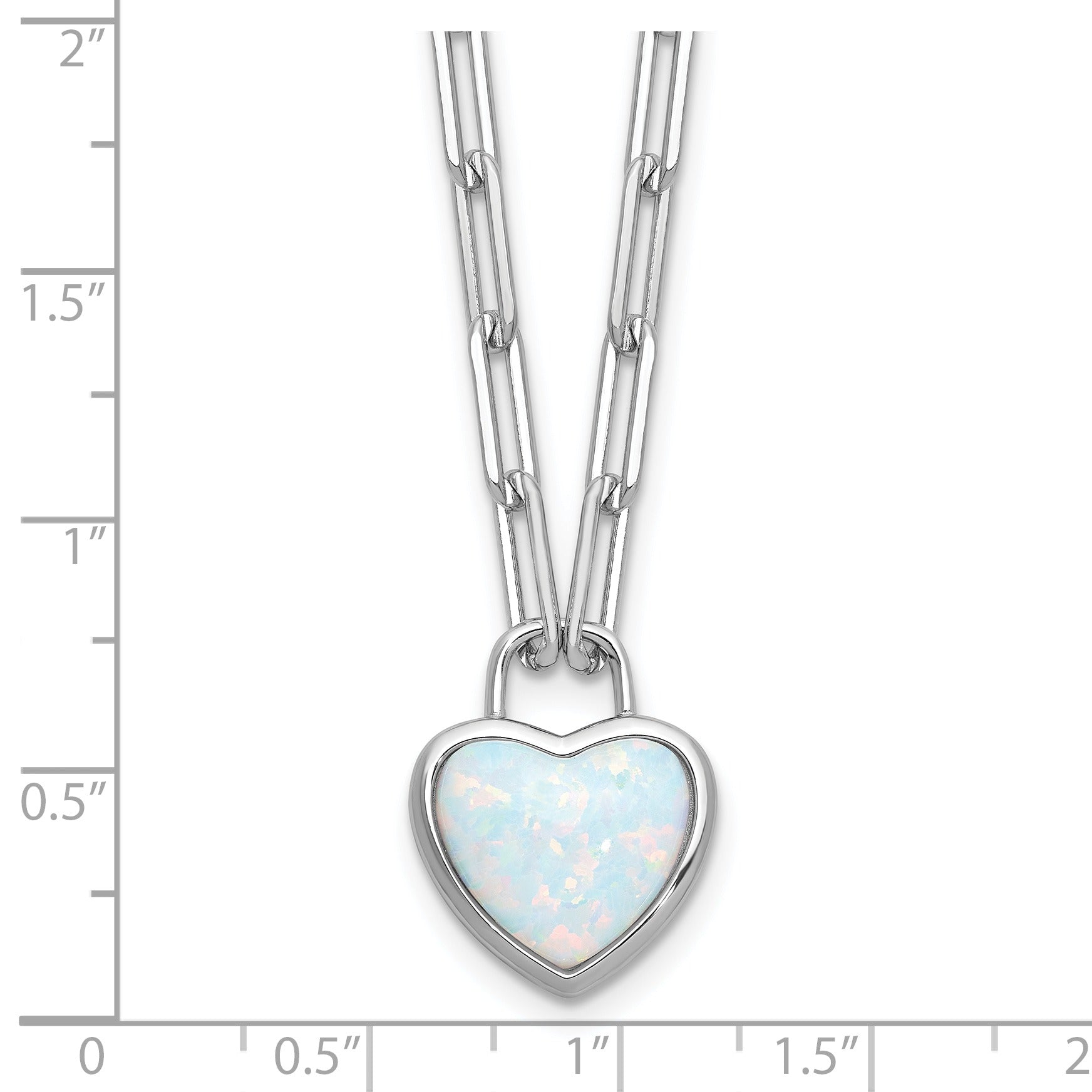 Sterling Silver Created Opal Heart Paperclip Link Necklace