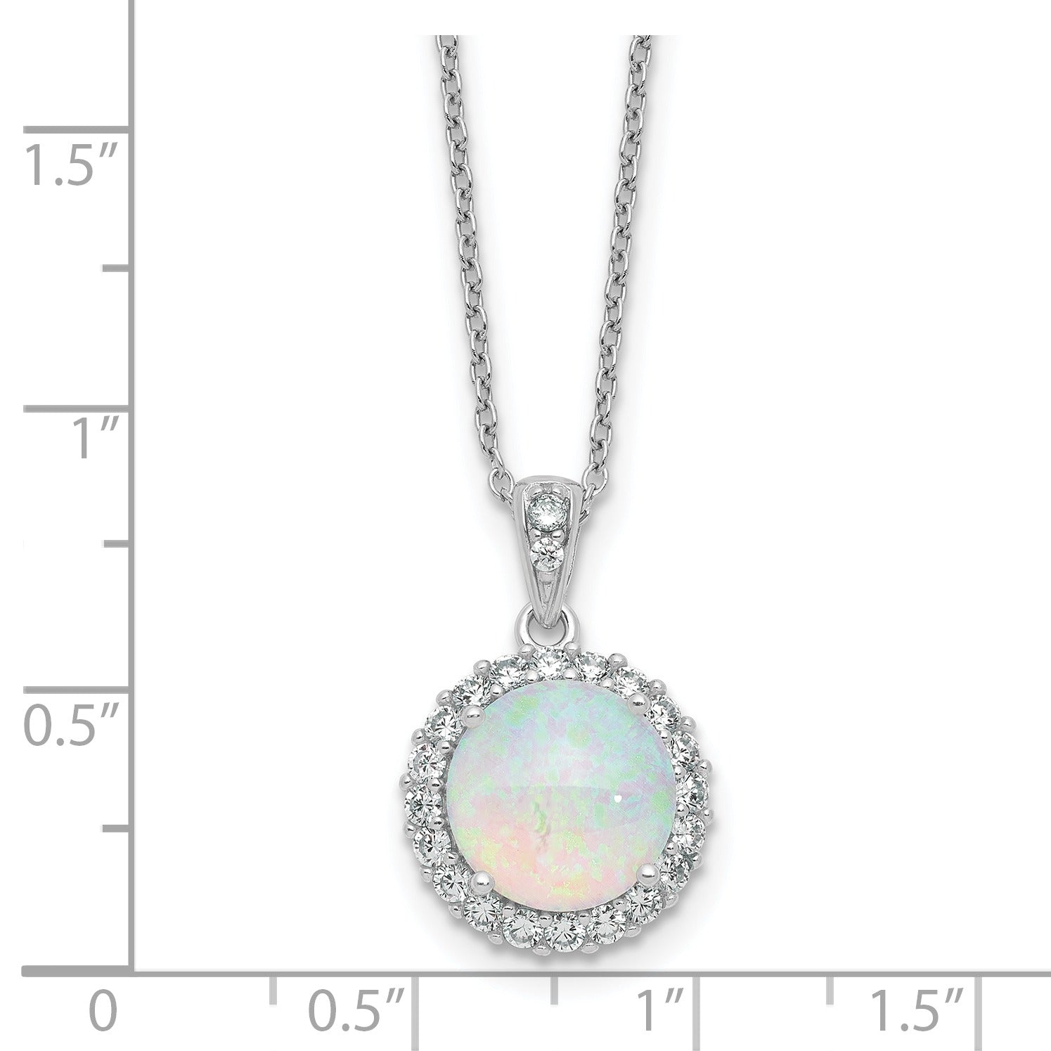 Lab Created Opal and CZ Halo Circle Necklace Sterling Silver