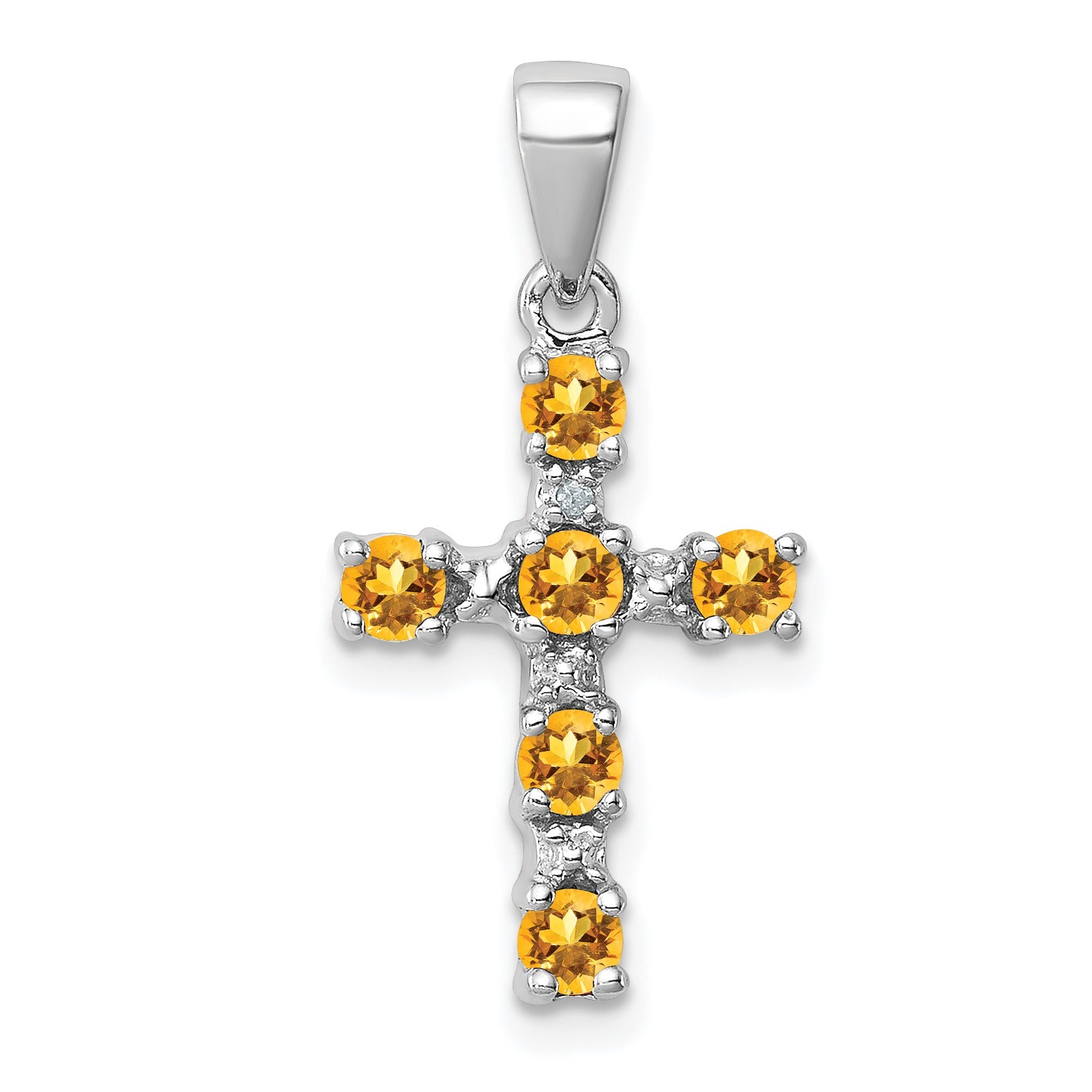 Sterling Silver Natural Citrine and Diamond Cross Pendant