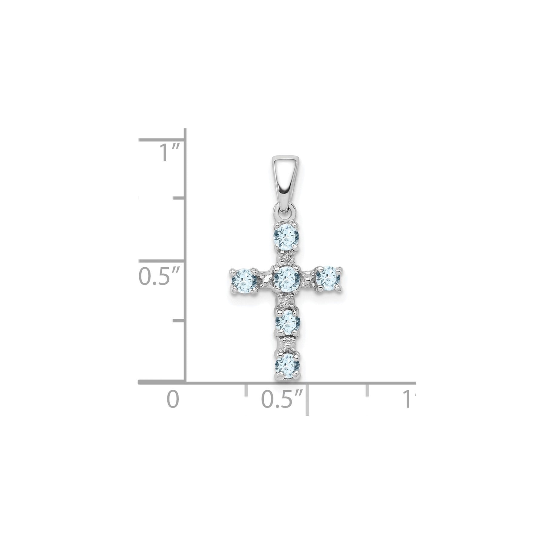 Sterling Silver Natural Blue Aquamarine and Diamond Cross Pendant