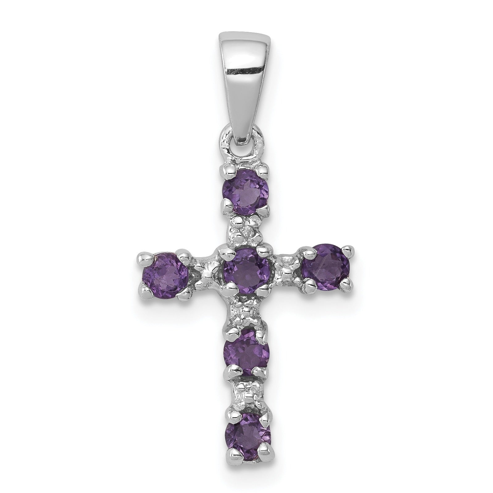 Sterling Silver Natural Amethyst and Diamond Cross Pendant