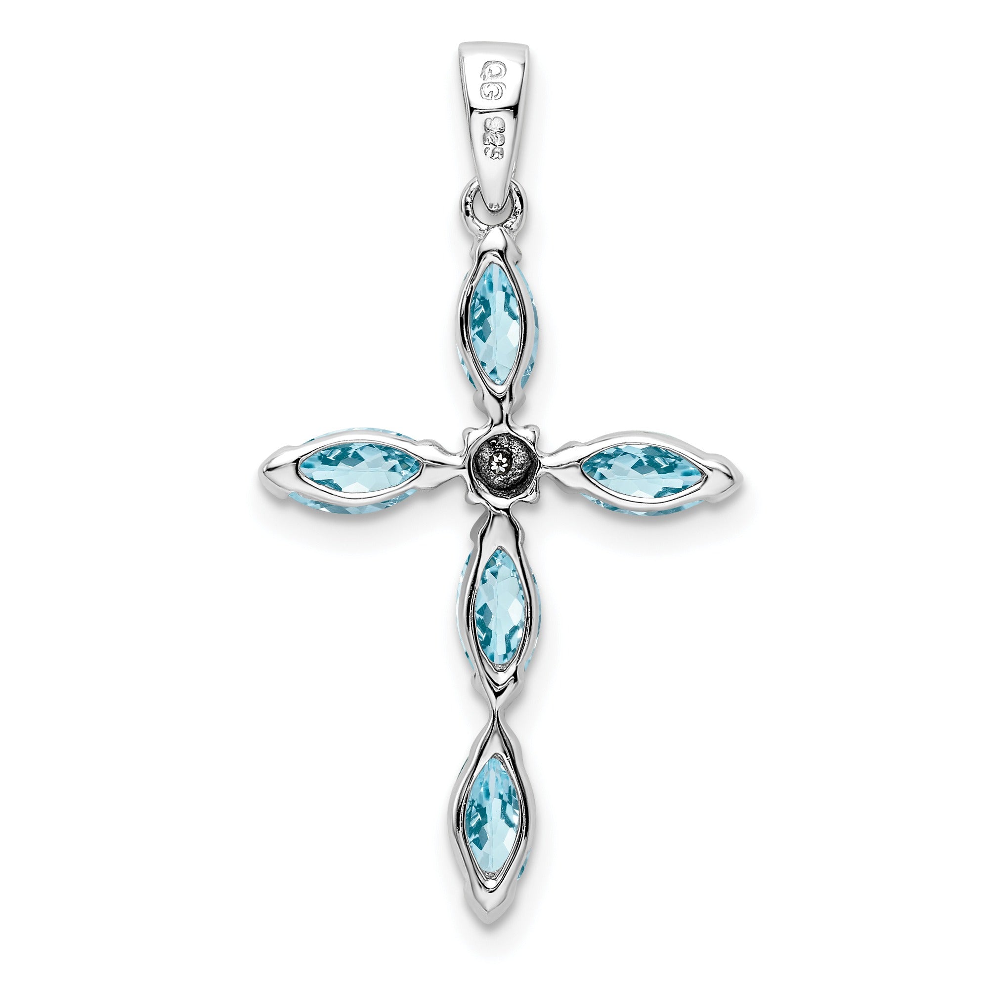 Sterling Silver Natural Blue Sky Blue Topaz and Diamond Pendant