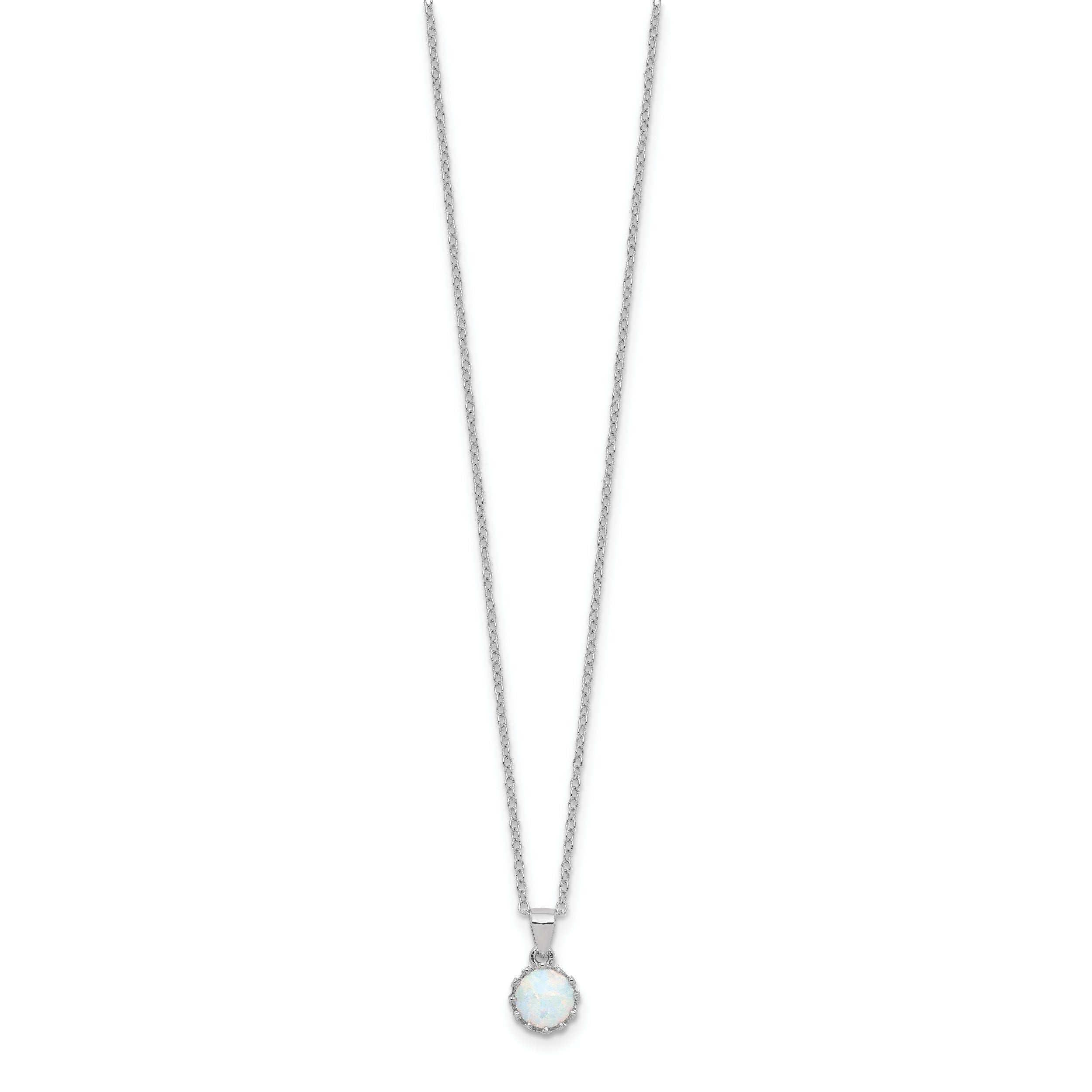 Sterling Silver Rhodium-plated Polished Created Opal Necklace
