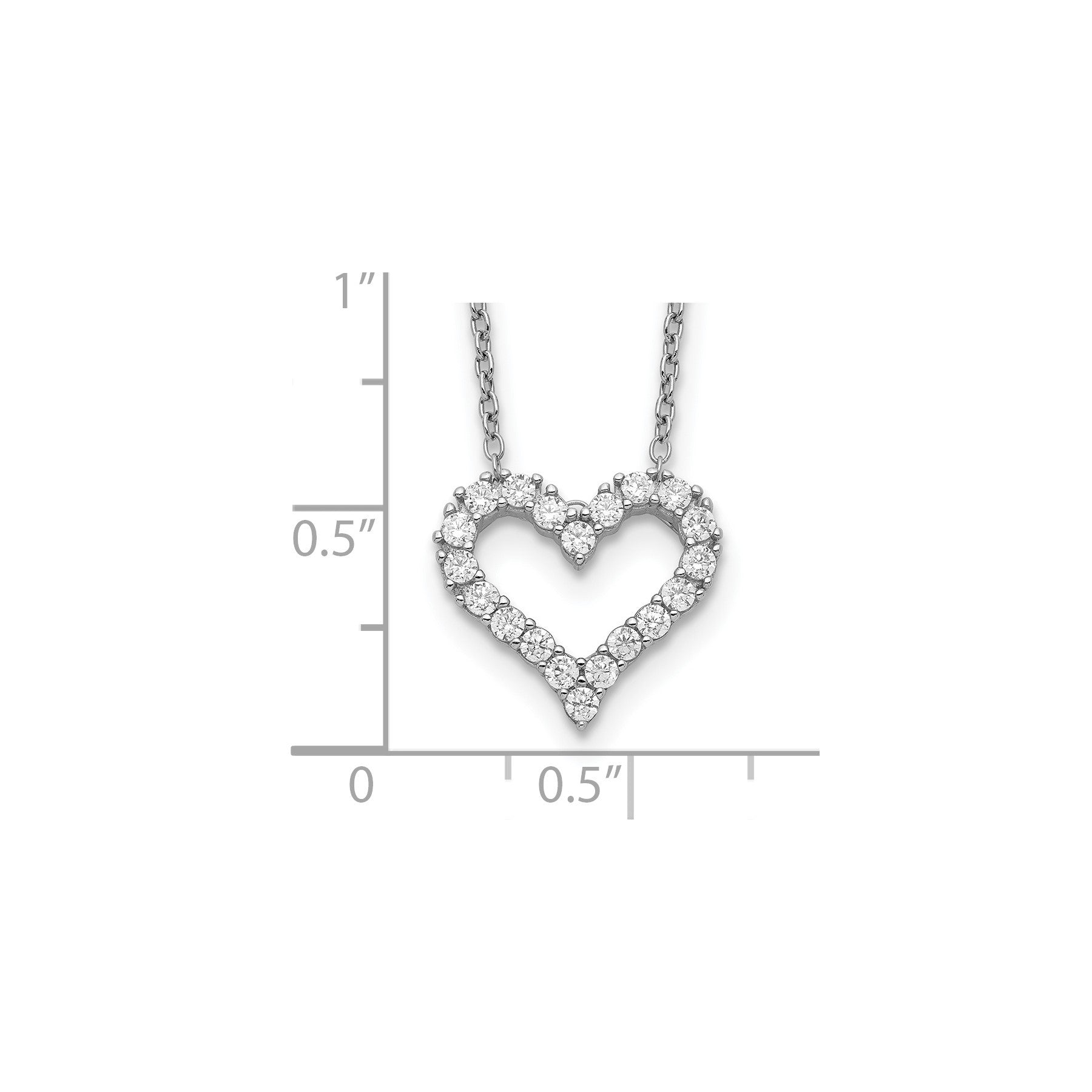 Diamond heart pendant necklace in white gold, Fine Color Jewels, with size chart for scale