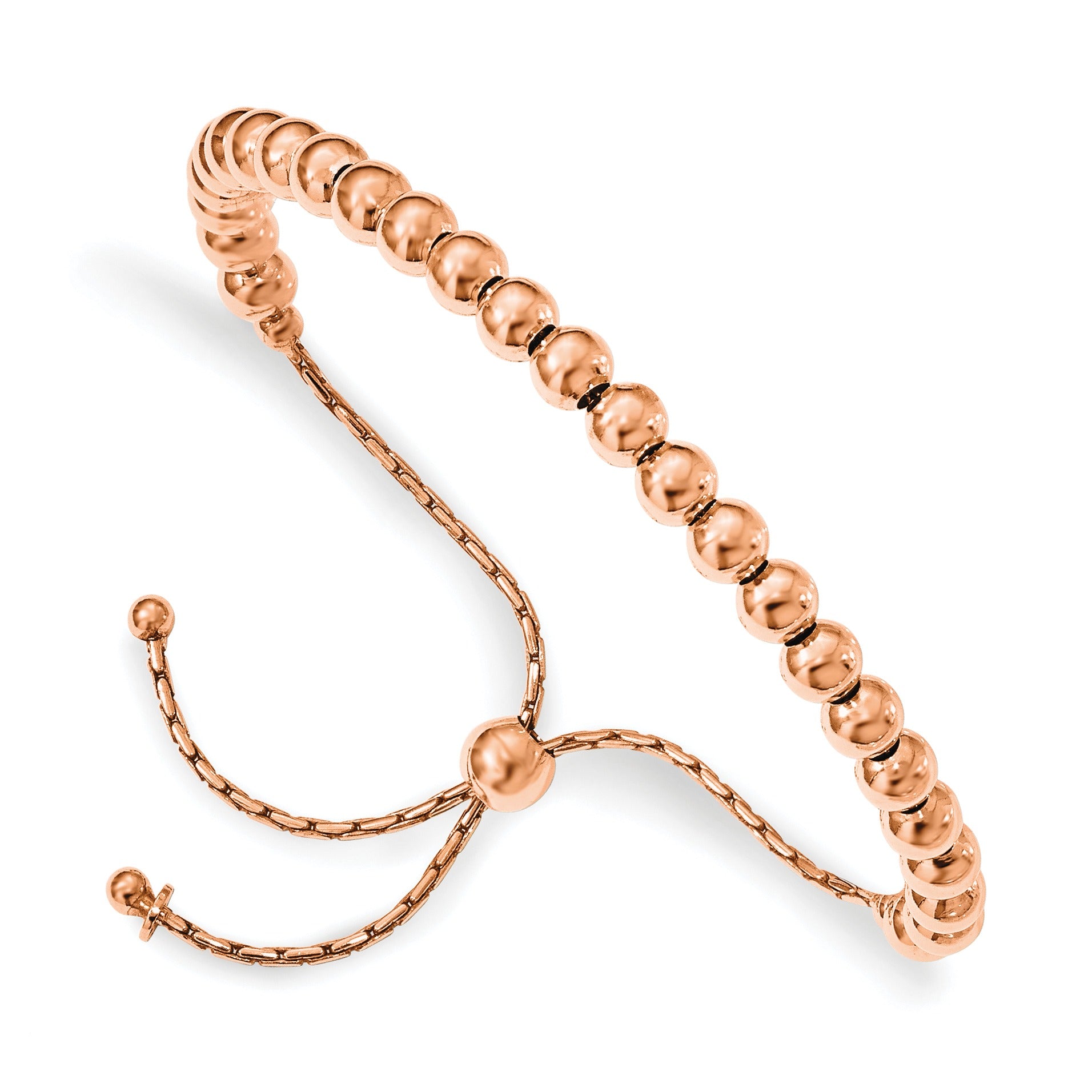 Sterling Silver Rose-tone Beaded Adjustable Bolo Bracelet