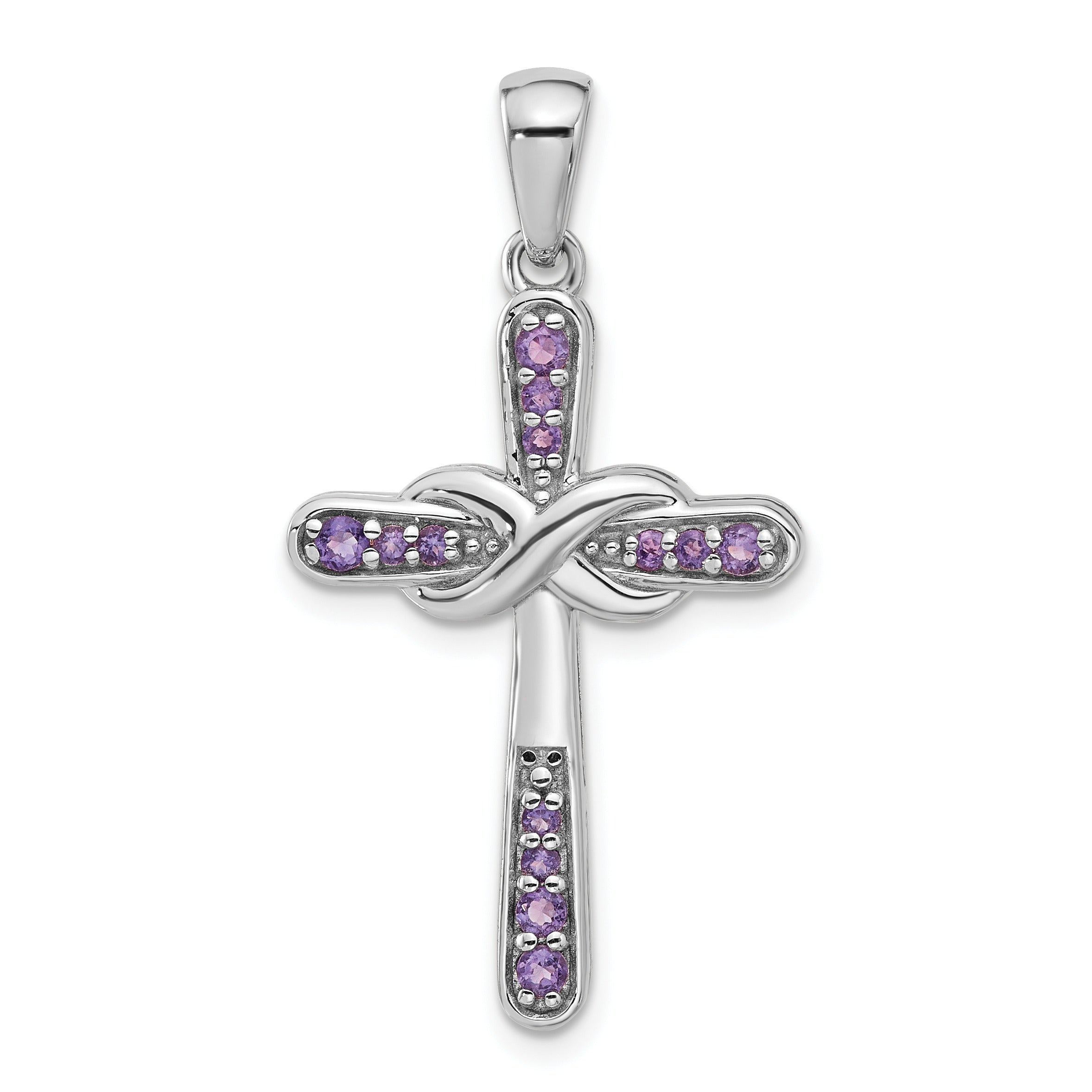 Sterling Silver Rhodium-plated Amethyst Infinity Cross Pendant