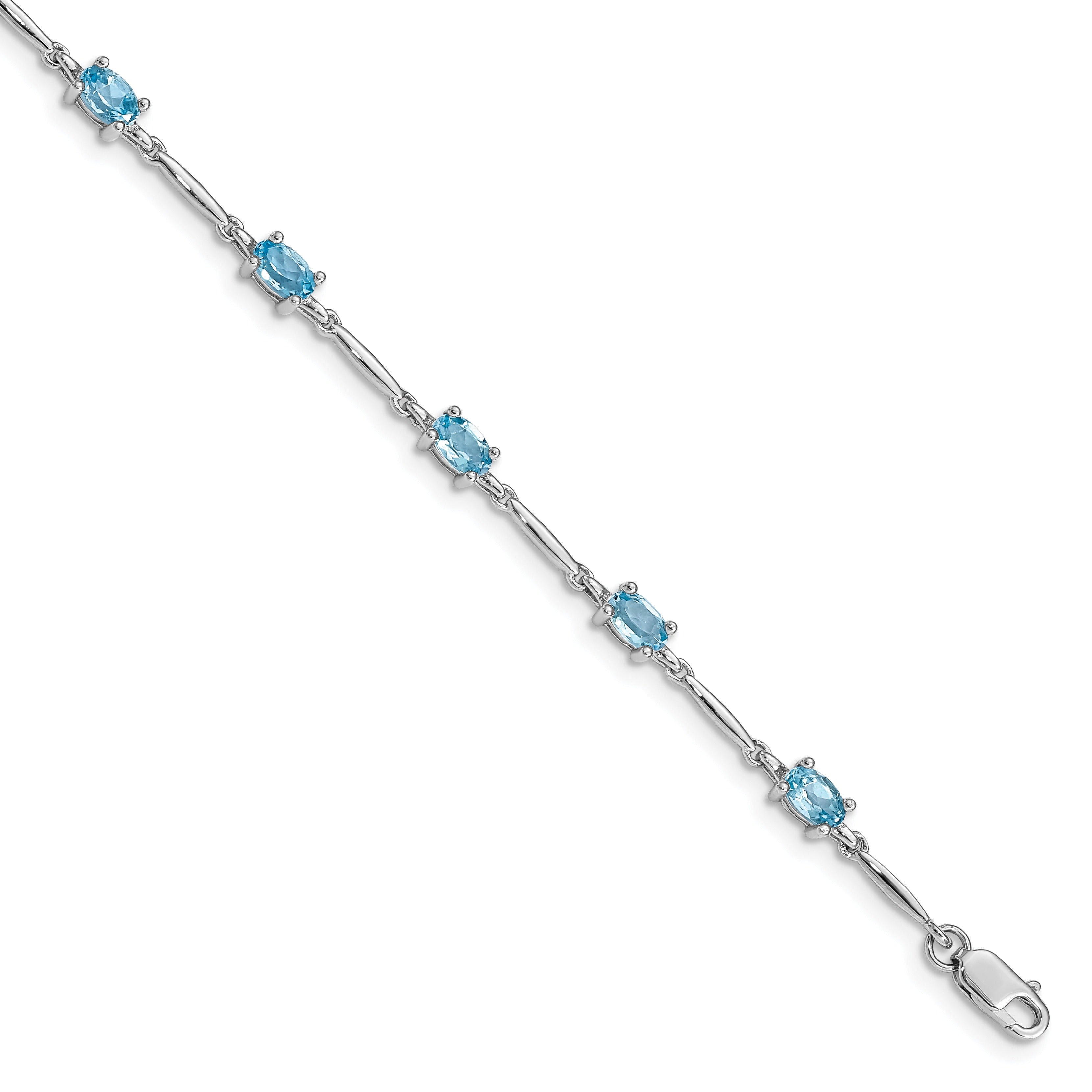 Natural Swiss Blue Topaz Gemstone Silver Bracelet