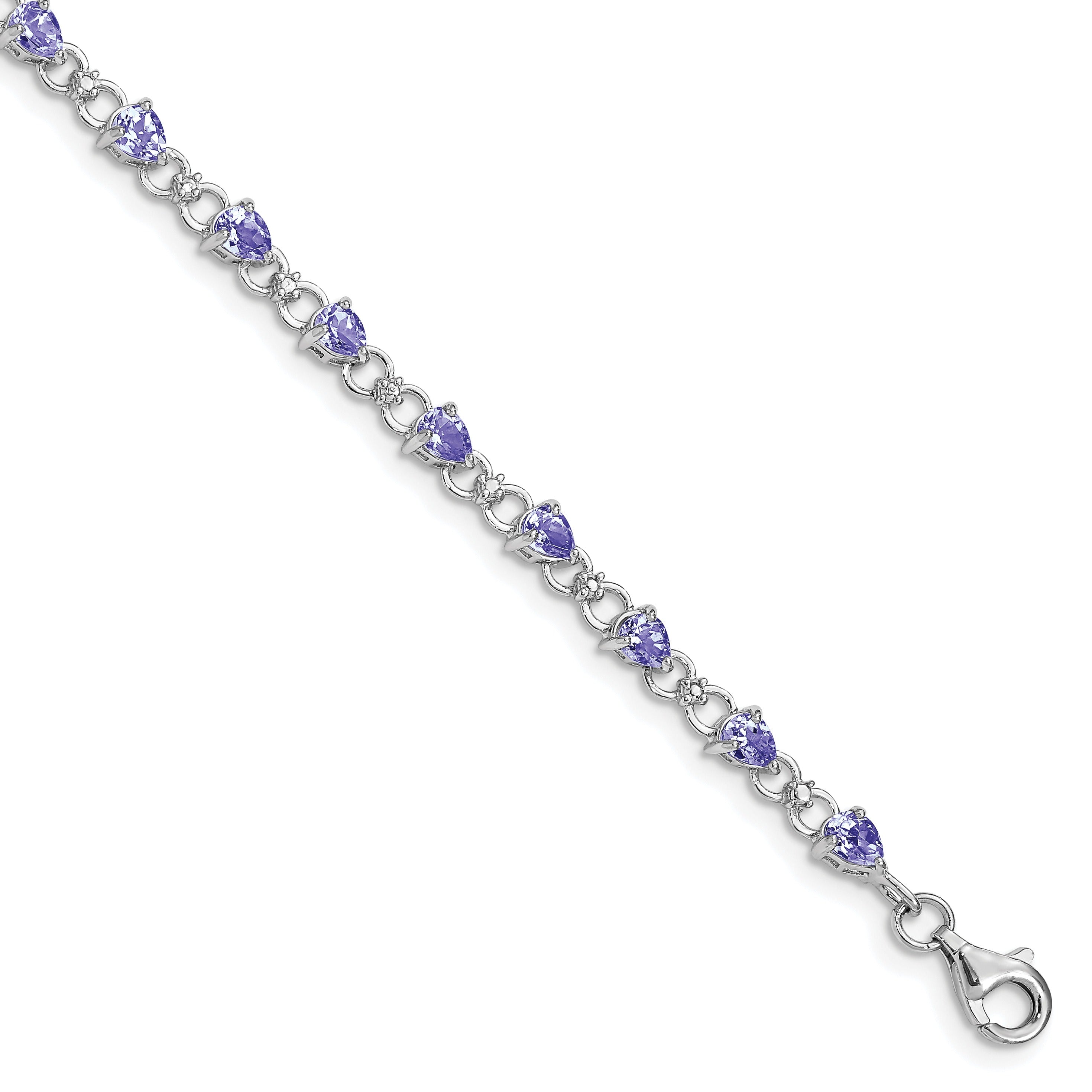 Natural Diamond and Tanzanite Link Bracelet Silver
