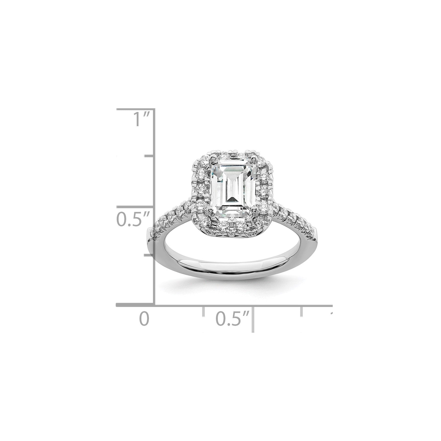 Emerald-Cut White Lab-Grown Diamond Prong 14K White Gold Halo Engagement Ring