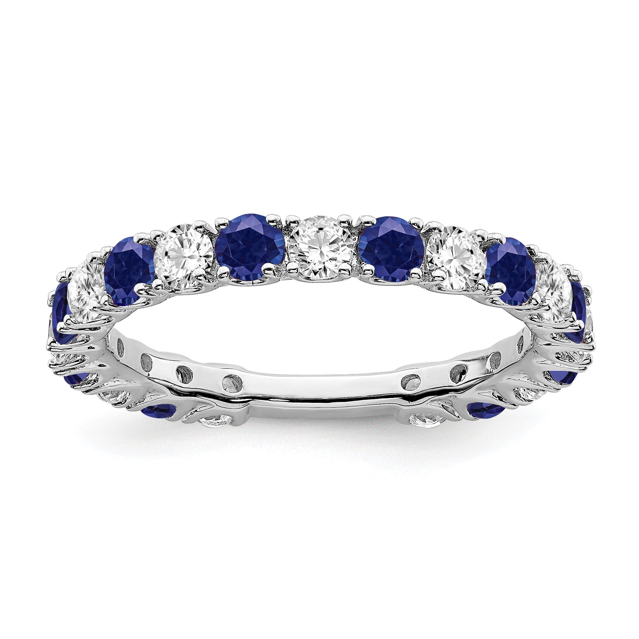 0.7 Ct Round Blue Lab-Created Sapphire & Diamond Prong 14K White Gold Eternity Band Ring