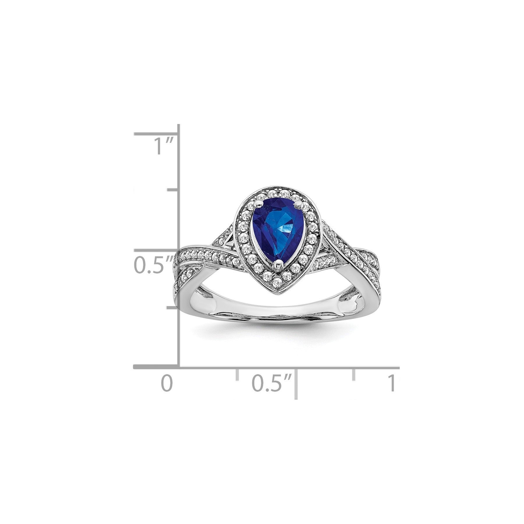 0.74 Ct Pear Blue Created Sapphire & Diamond Prong 14K White Gold Twisted Halo Ring